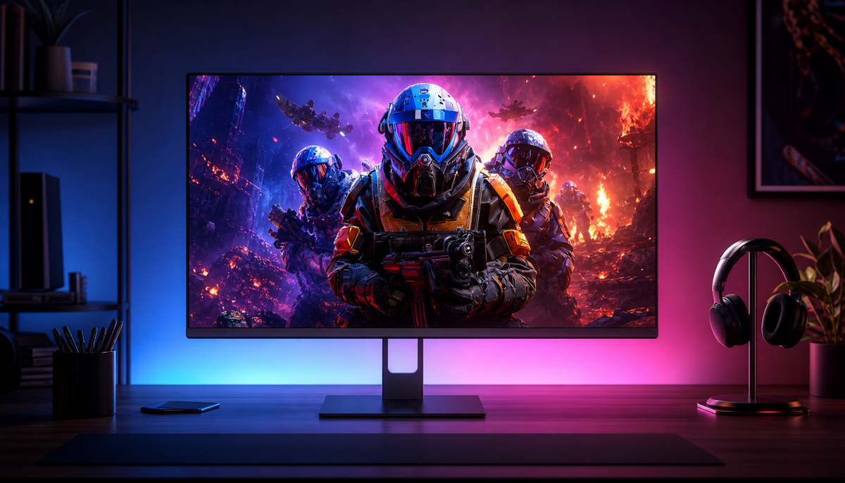 Gaming monitor displaying HDR content with vivid colors and high contrast, illustrating different HDR picture mode effects