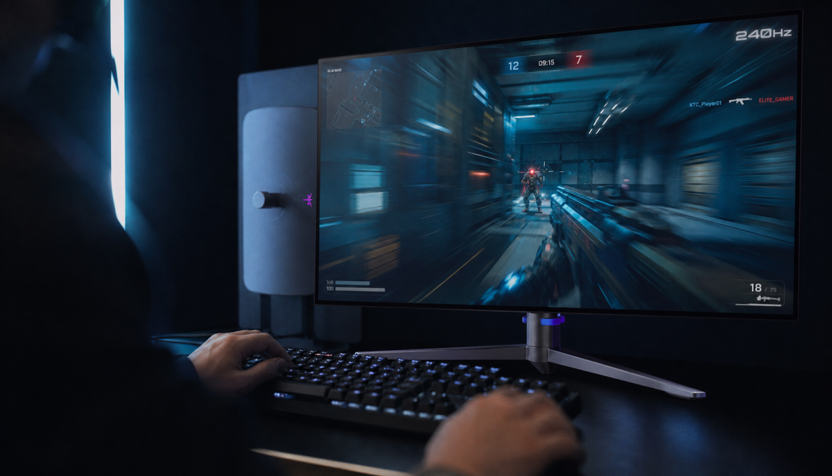 Gaming monitor displaying motion blur on a fast-moving game at high refresh rate