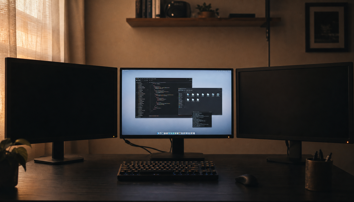 Multi-monitor setup where the center display wakes from sleep while side screens remain dark