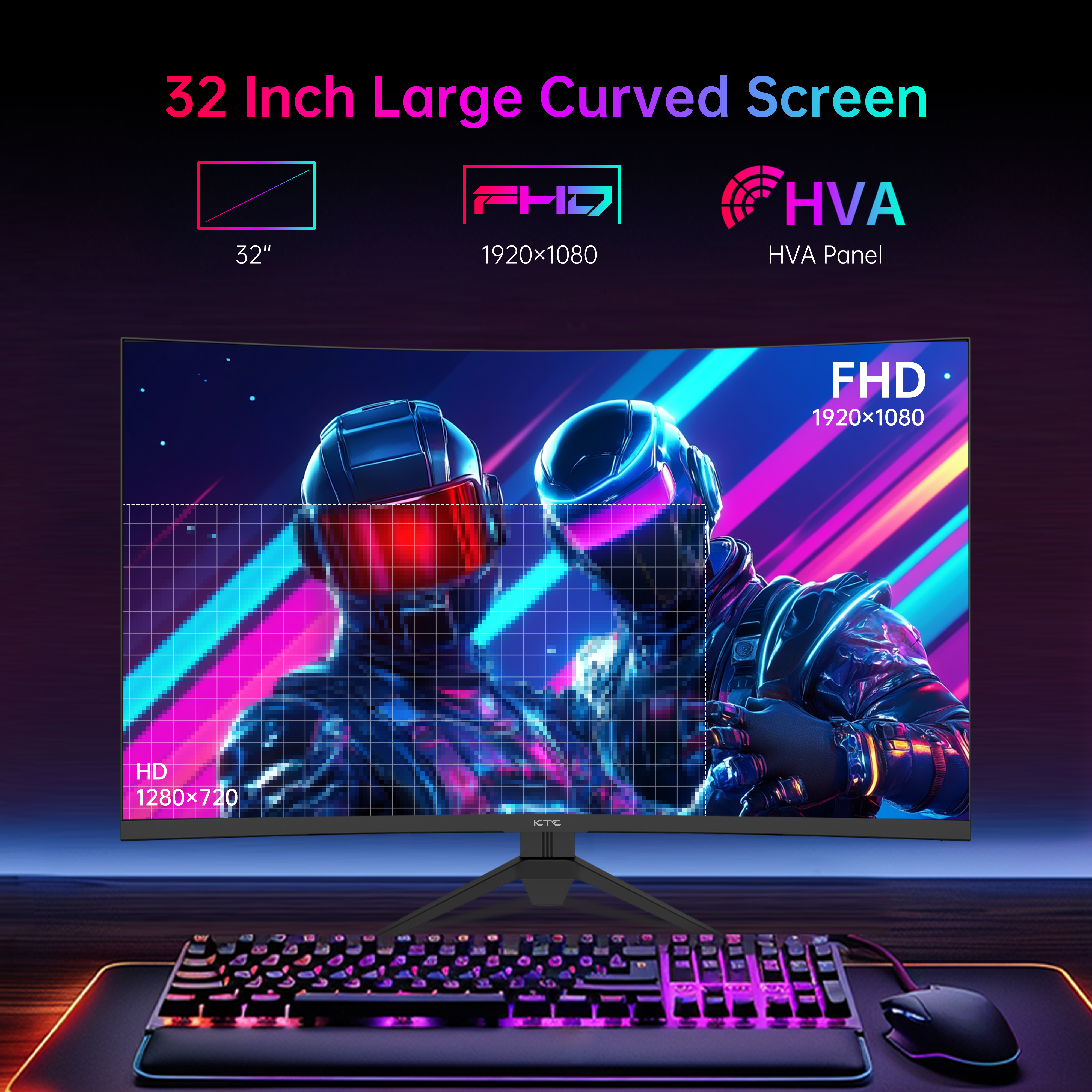 KTC 32-inch curved gaming monitor for esports. FHD 1080p display with immersive visual experience.