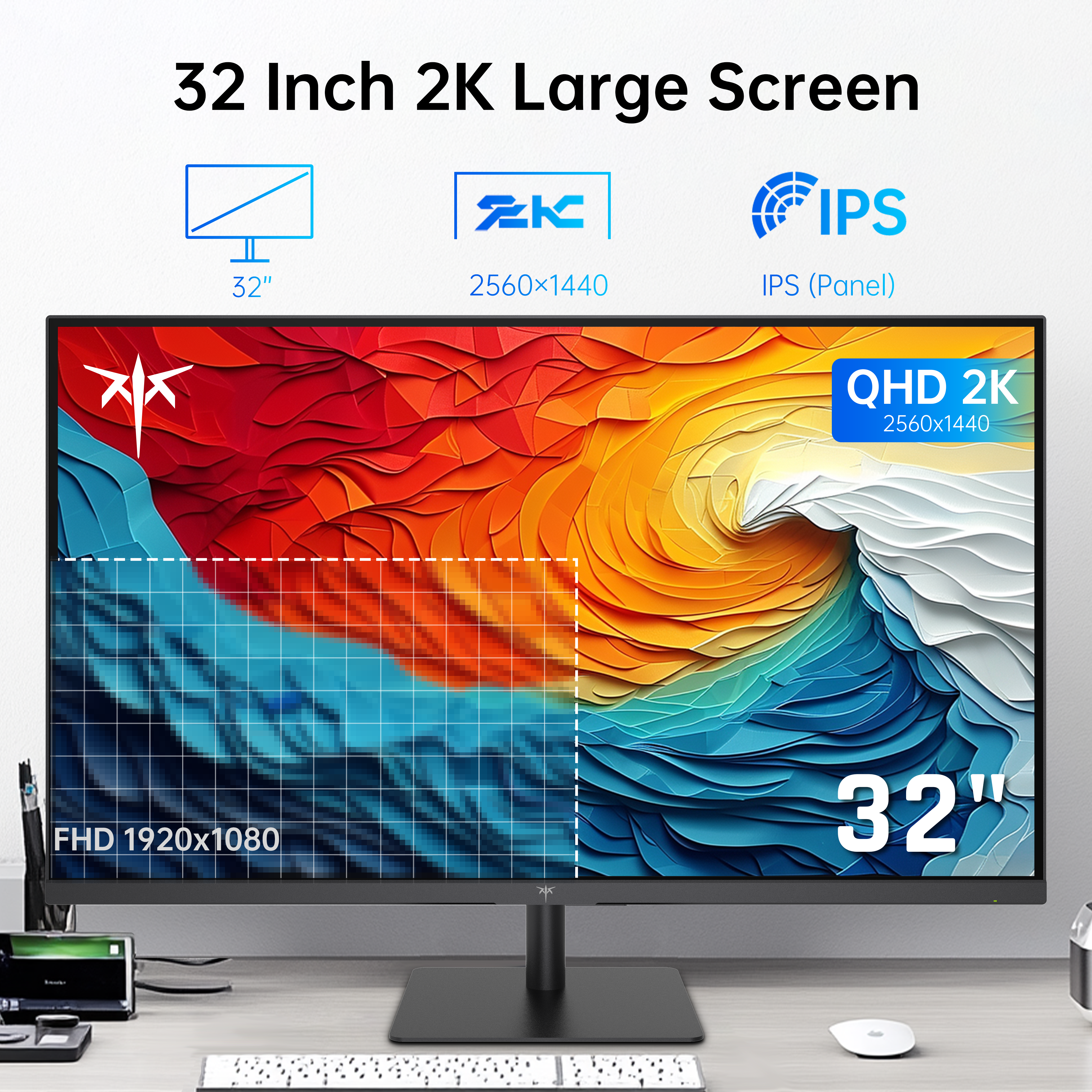 KTC 32 inch 2K monitor with IPS panel, ideal for home office and gaming, featuring QHD resolution