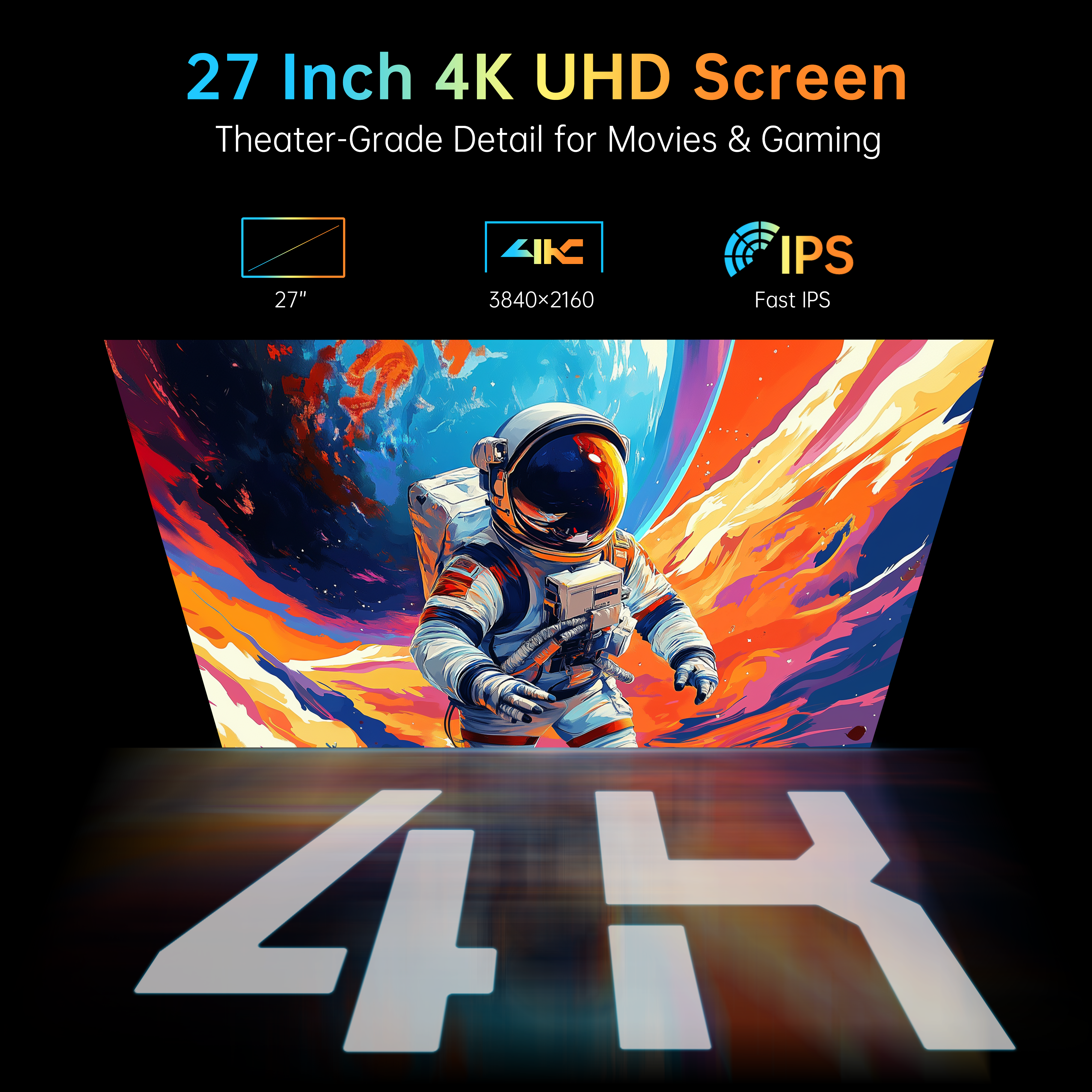 KTC 27-inch 4K UHD gaming monitor, theater-grade detail for movies and gaming, fast IPS technology