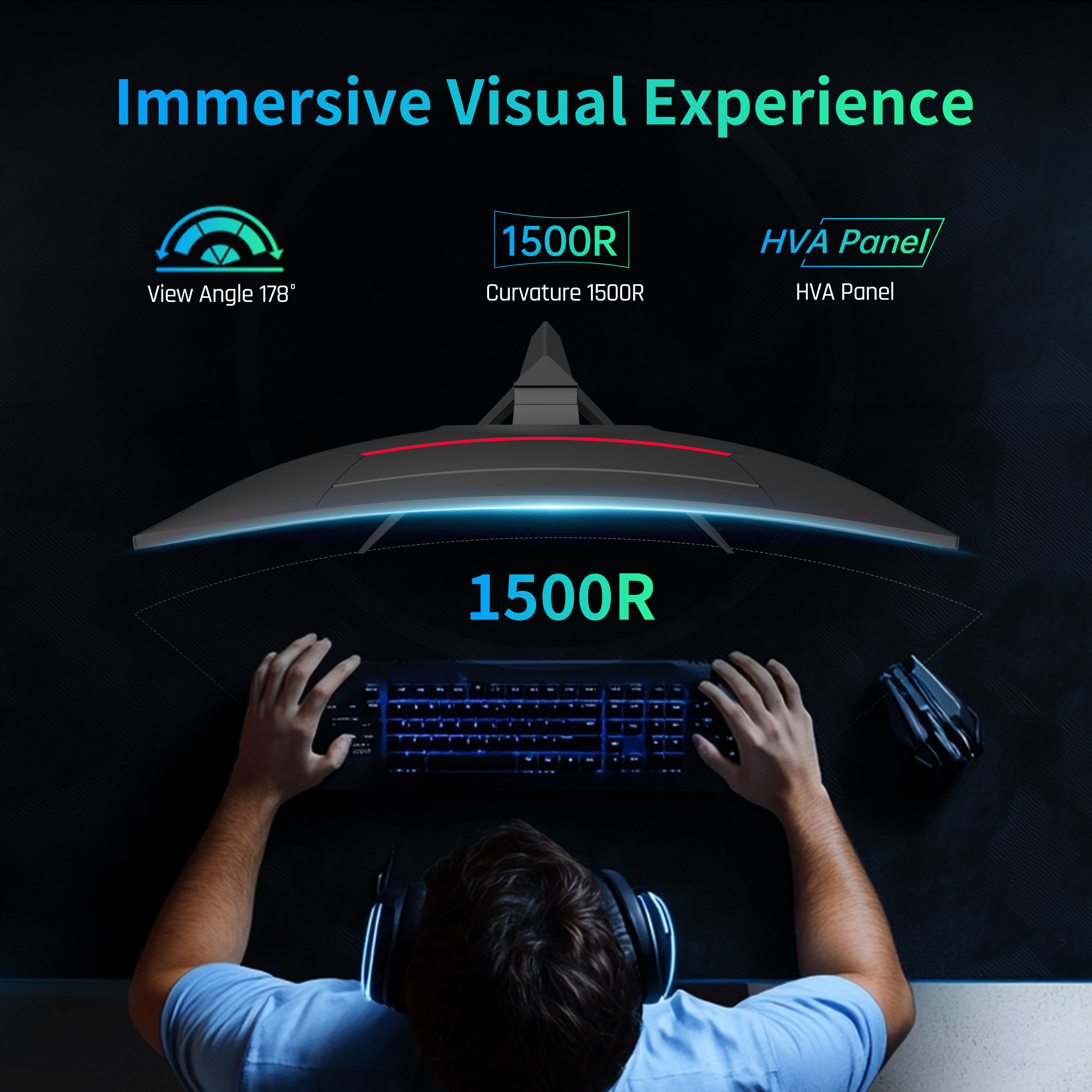 KTC 27" curved gaming monitor showcasing immersive visuals with 1500R curvature and HVA panel for esports.