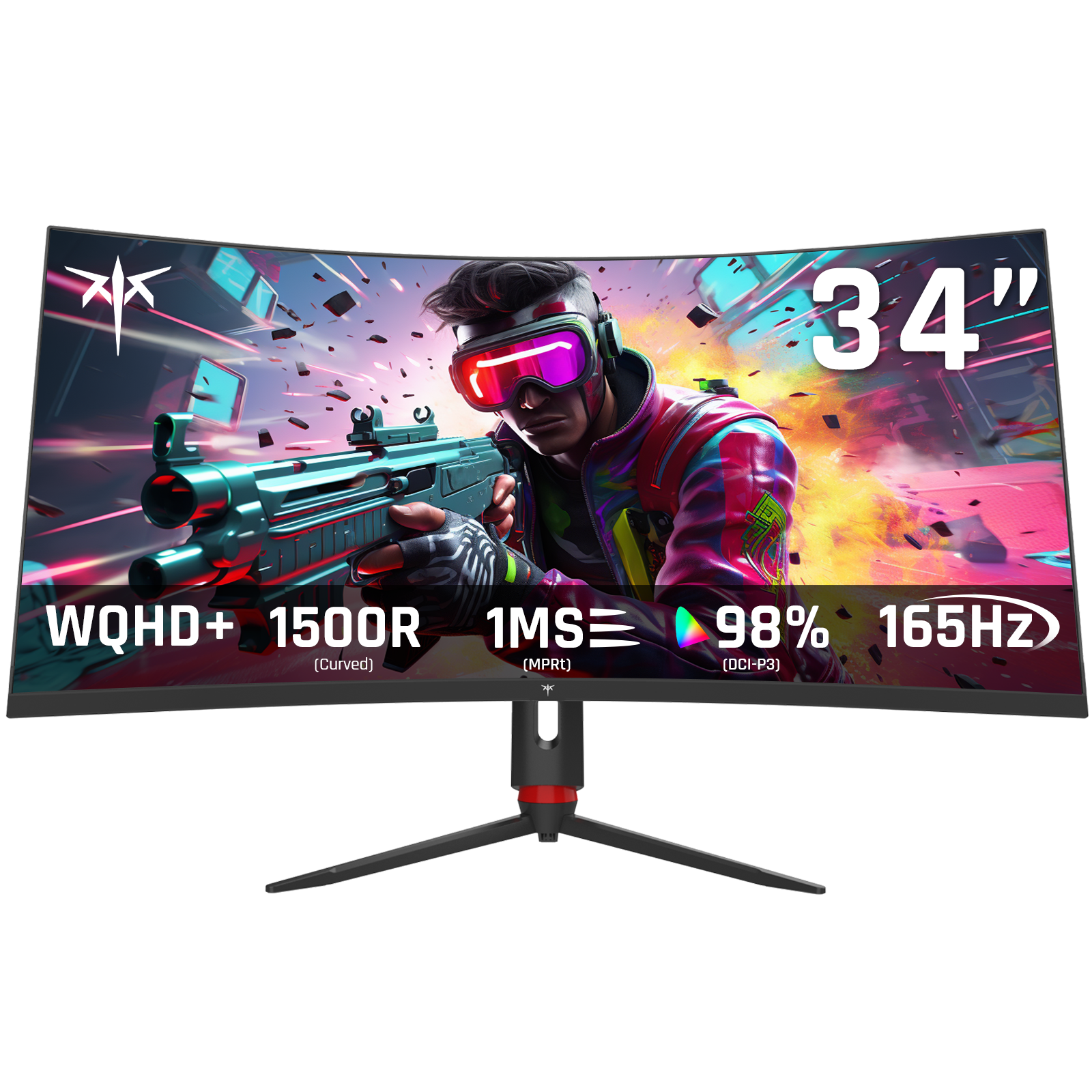 KTC 34 inch curved gaming monitor with 165Hz refresh rate and 1ms response time, WQHD+ display.