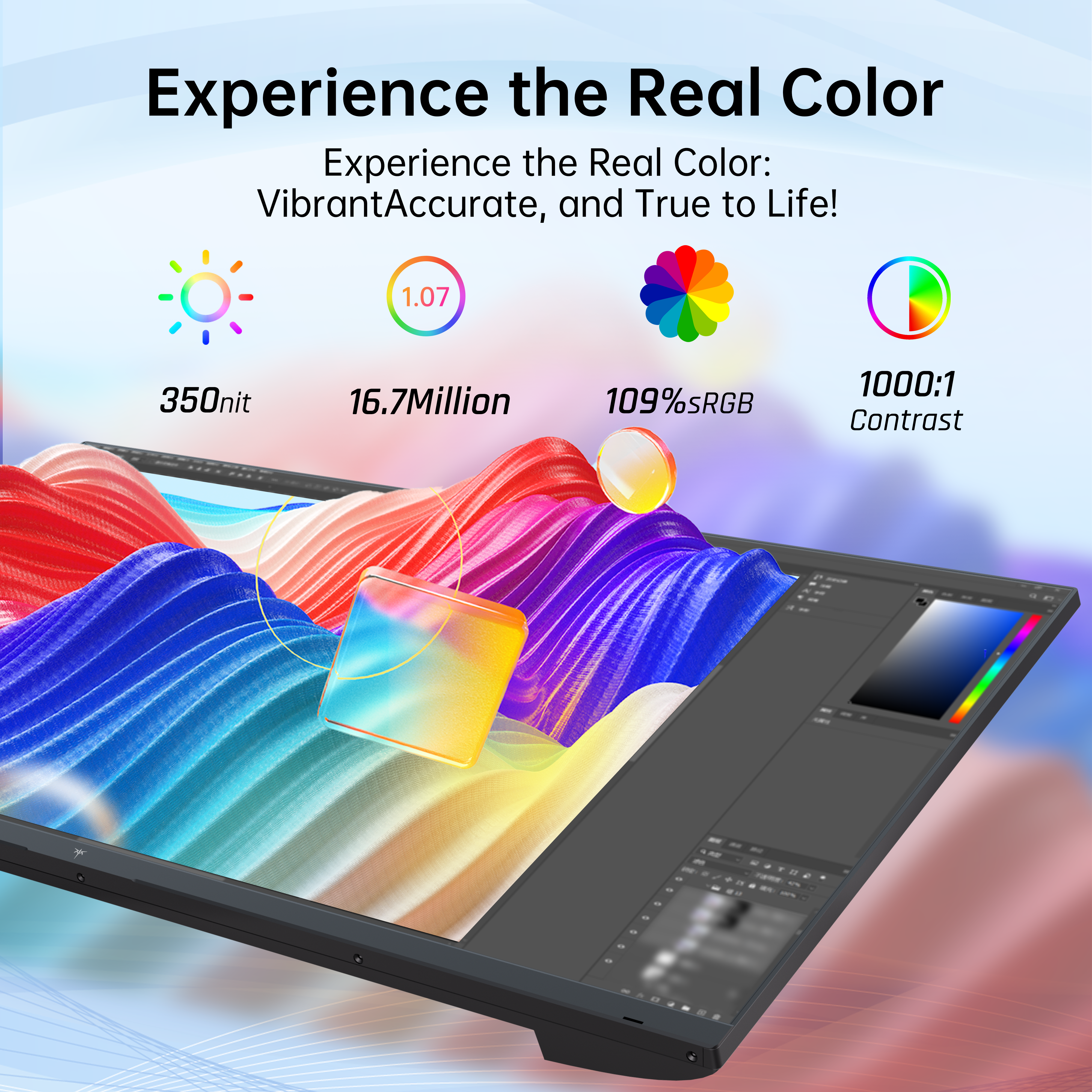 KTC monitor displaying real color, 109% sRGB, vibrant visuals for home office and gaming