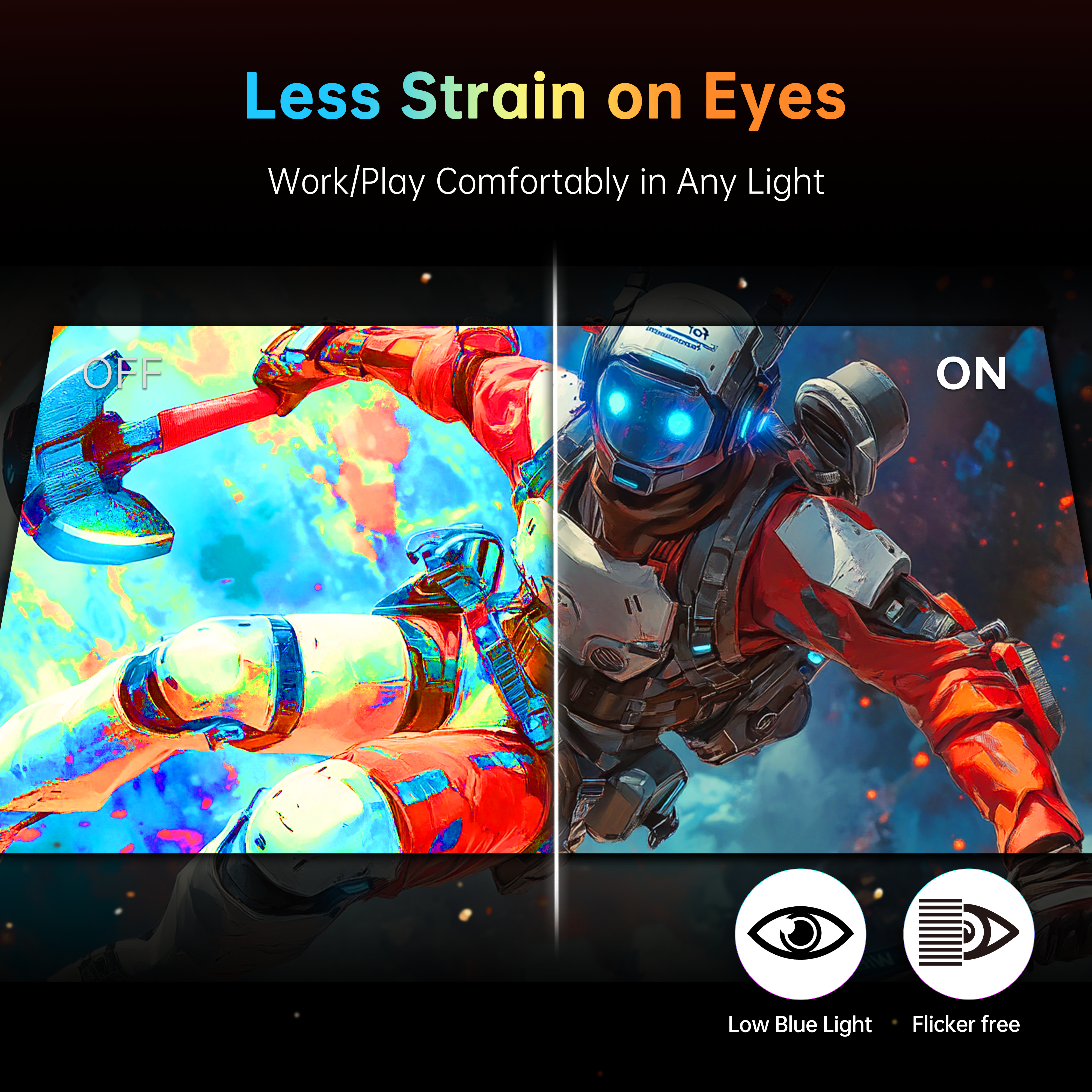 KTC gaming monitor features: Low Blue Light & Flicker Free for eye comfort during esports