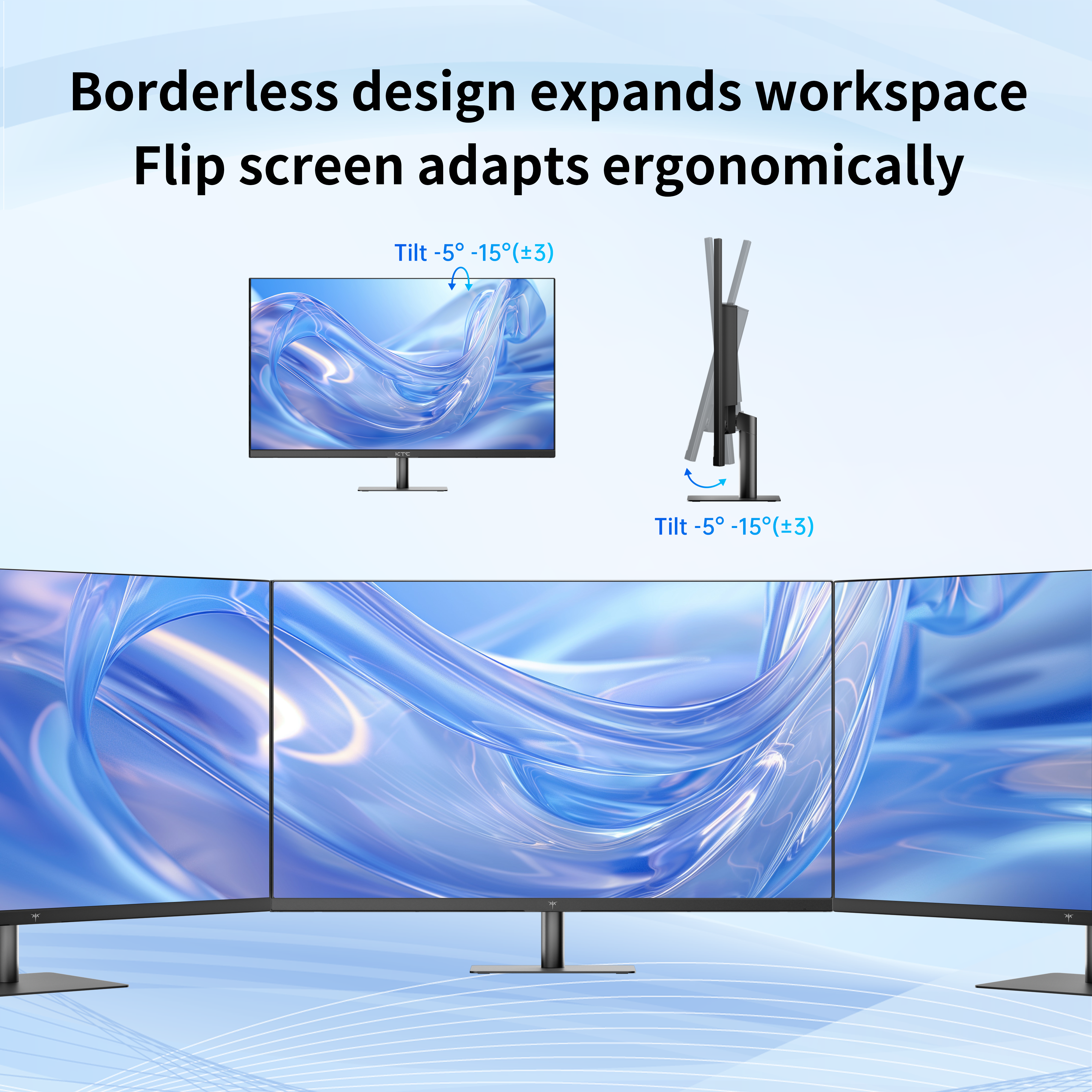 KTC 32-inch monitor with borderless design, ergonomic flip screen, and adjustable tilt for home office and gaming.
