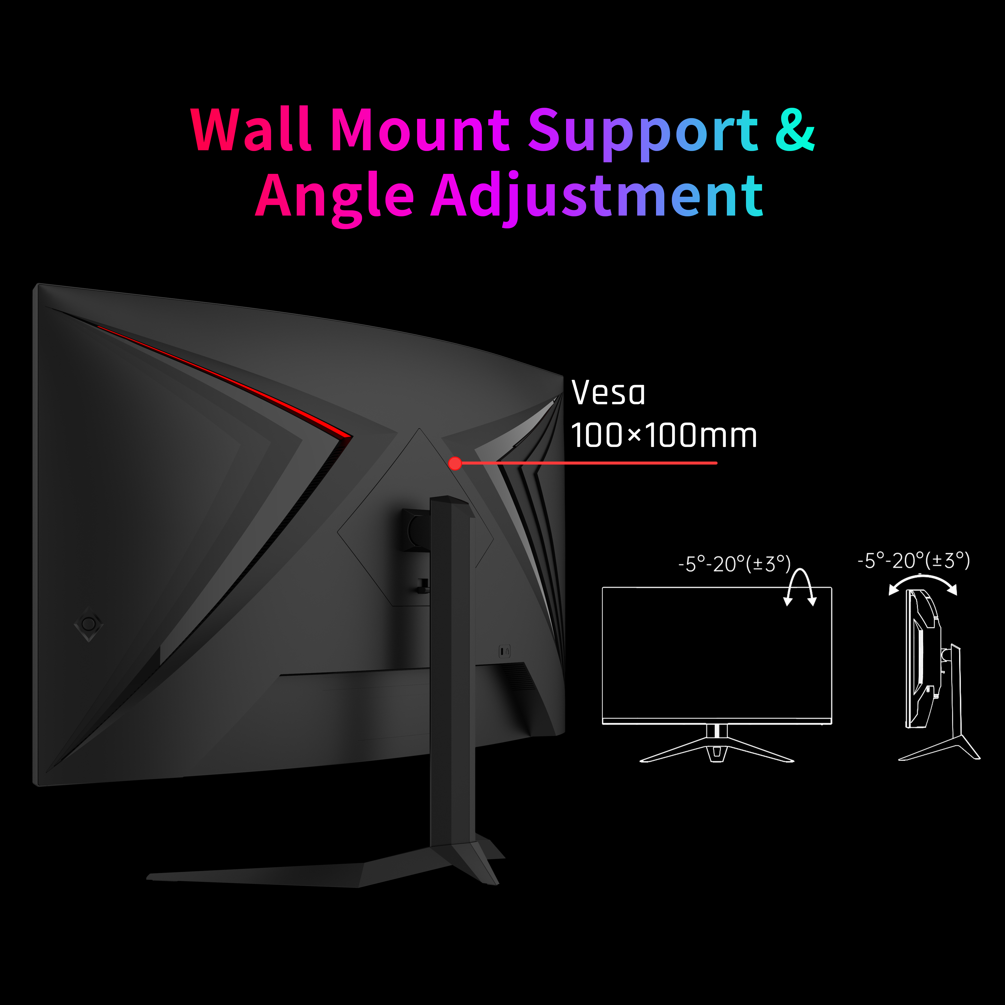 KTC 32" Gaming Monitor Rear View with Wall Mount Support and Angle Adjustment for Esports