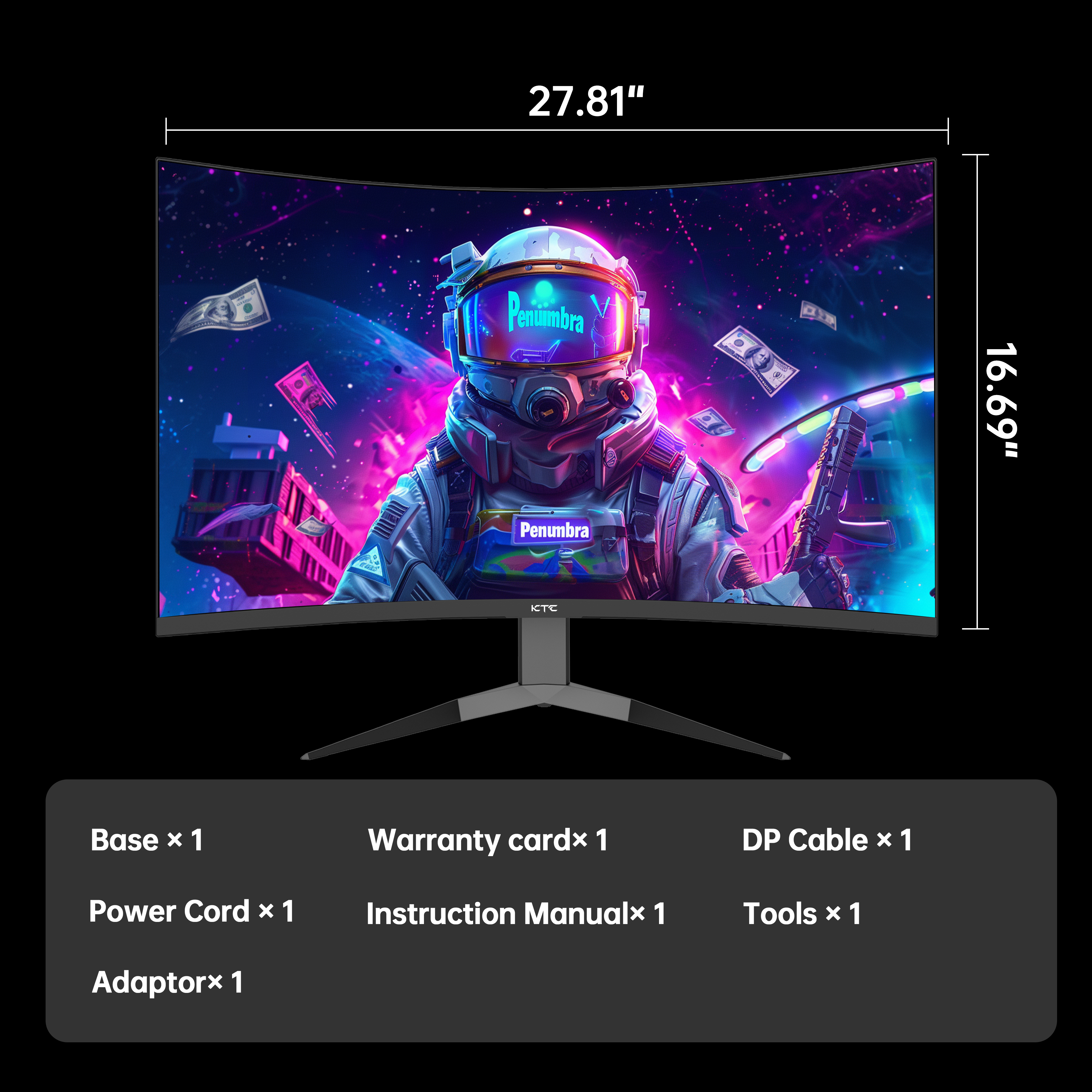 KTC 32 inch curved gaming monitor with accessories for esports players.