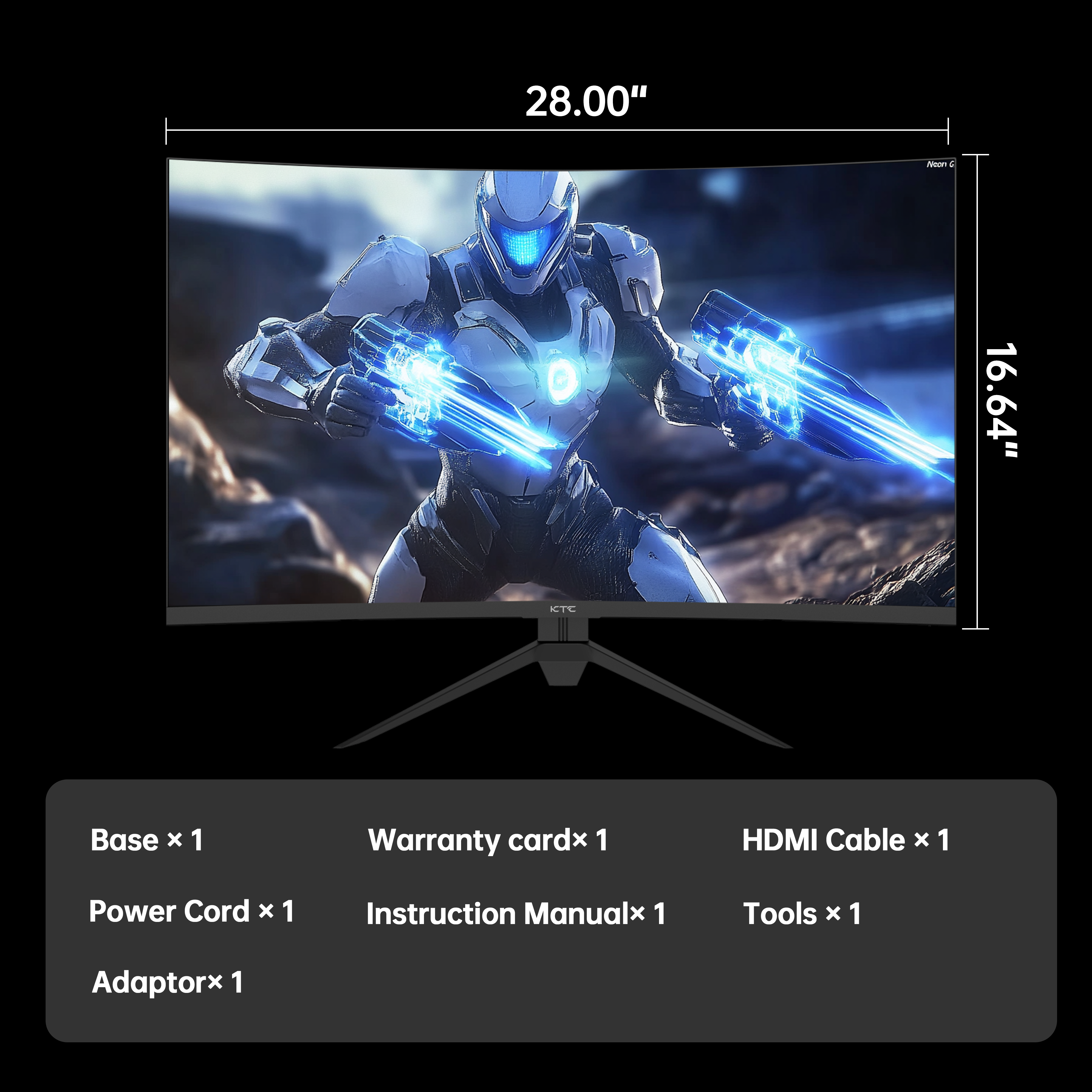 KTC 32-inch gaming monitor with accessories: base, cables, and adapter, ideal for esports players.