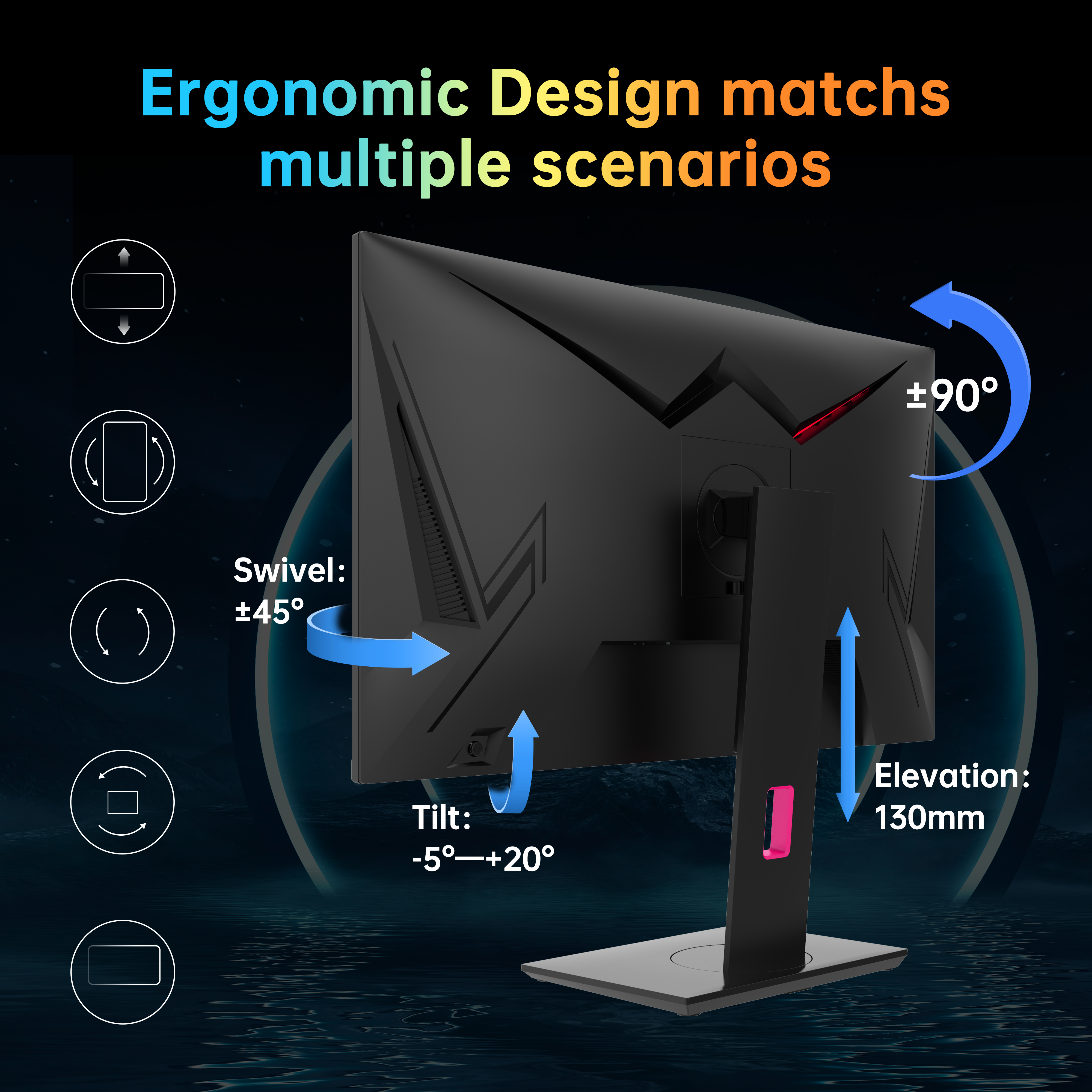 KTC gaming monitor with ergonomic design, featuring tilt, swivel, and height adjustment for comfortable esports use.