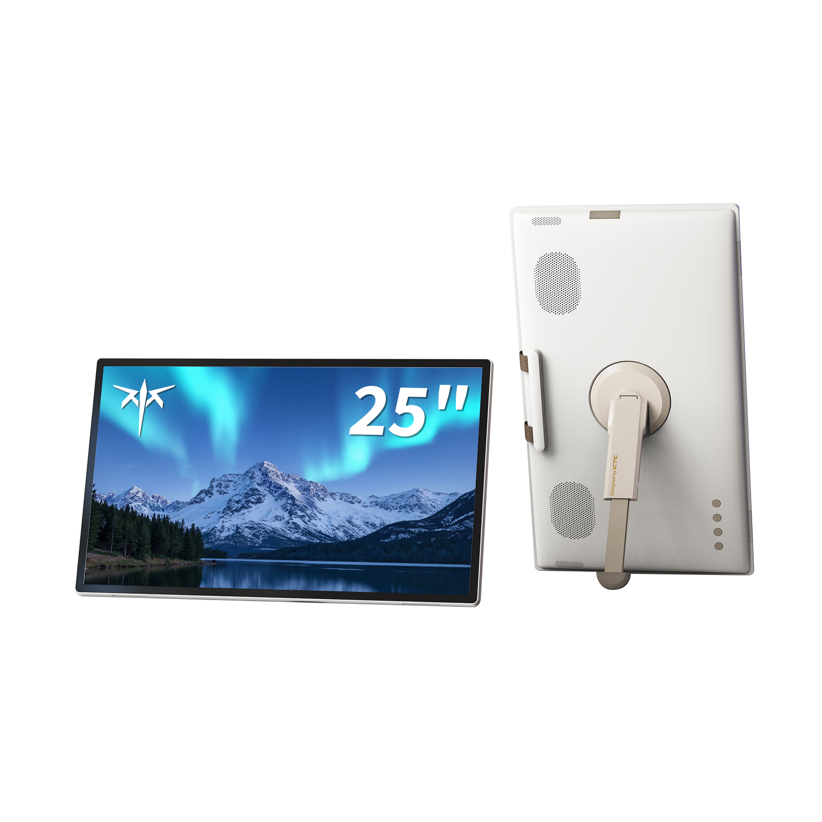 KTC 25" Portable Touch Screen Monitor, white and beige design, featuring a beautiful display, ideal for travel and work