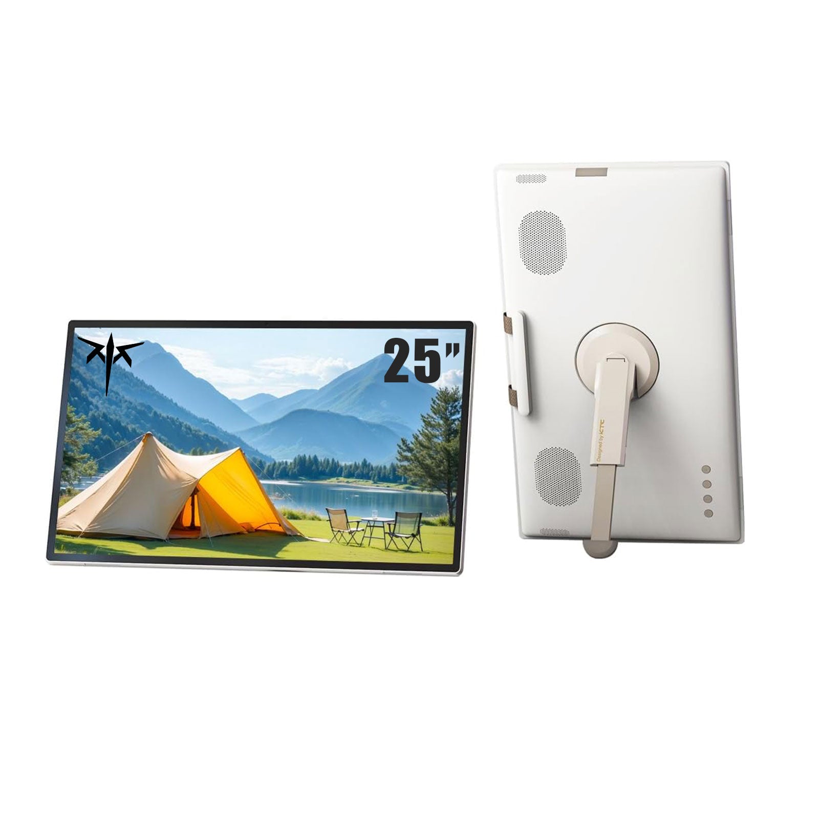 KTC 25" Portable Touch Screen Monitor, white and beige design, featuring a beautiful display, ideal for travel and work