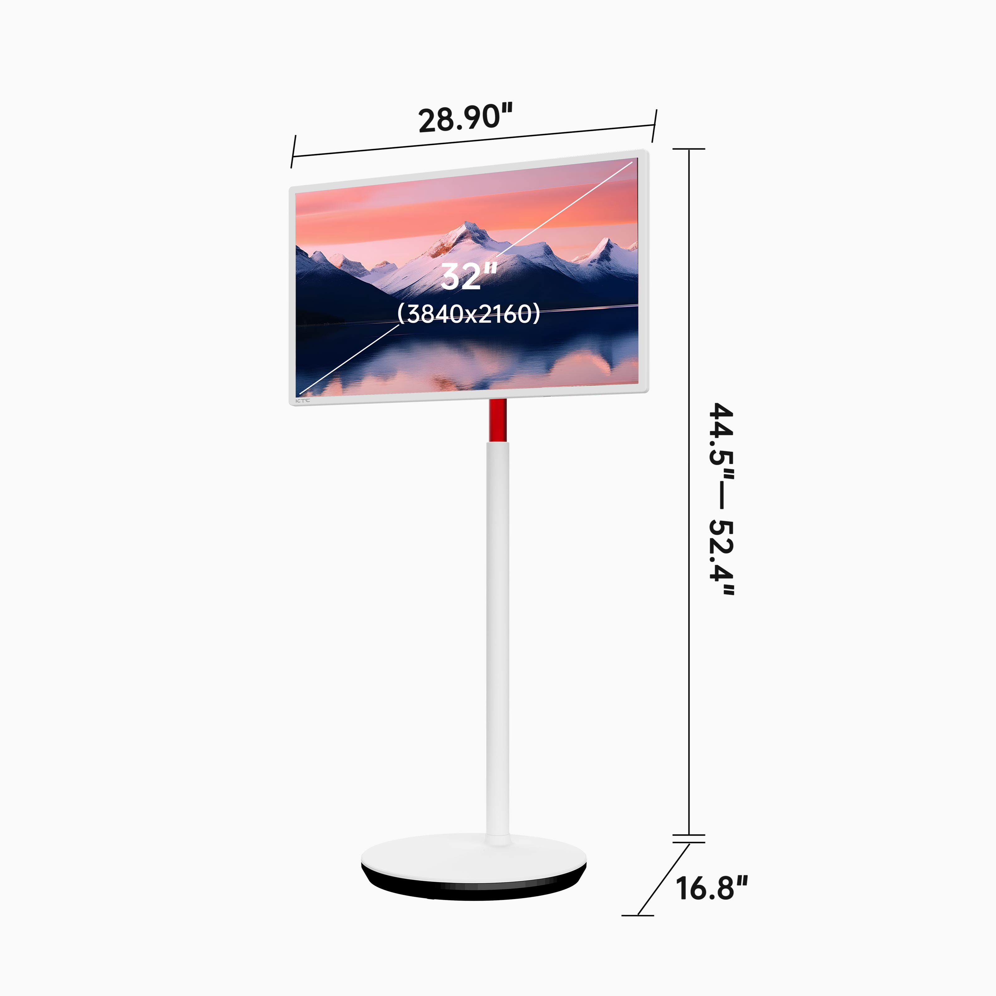 KTC 32" 4K Touchscreen Monitor with adjustable white stand and red support - Ideal for home office.