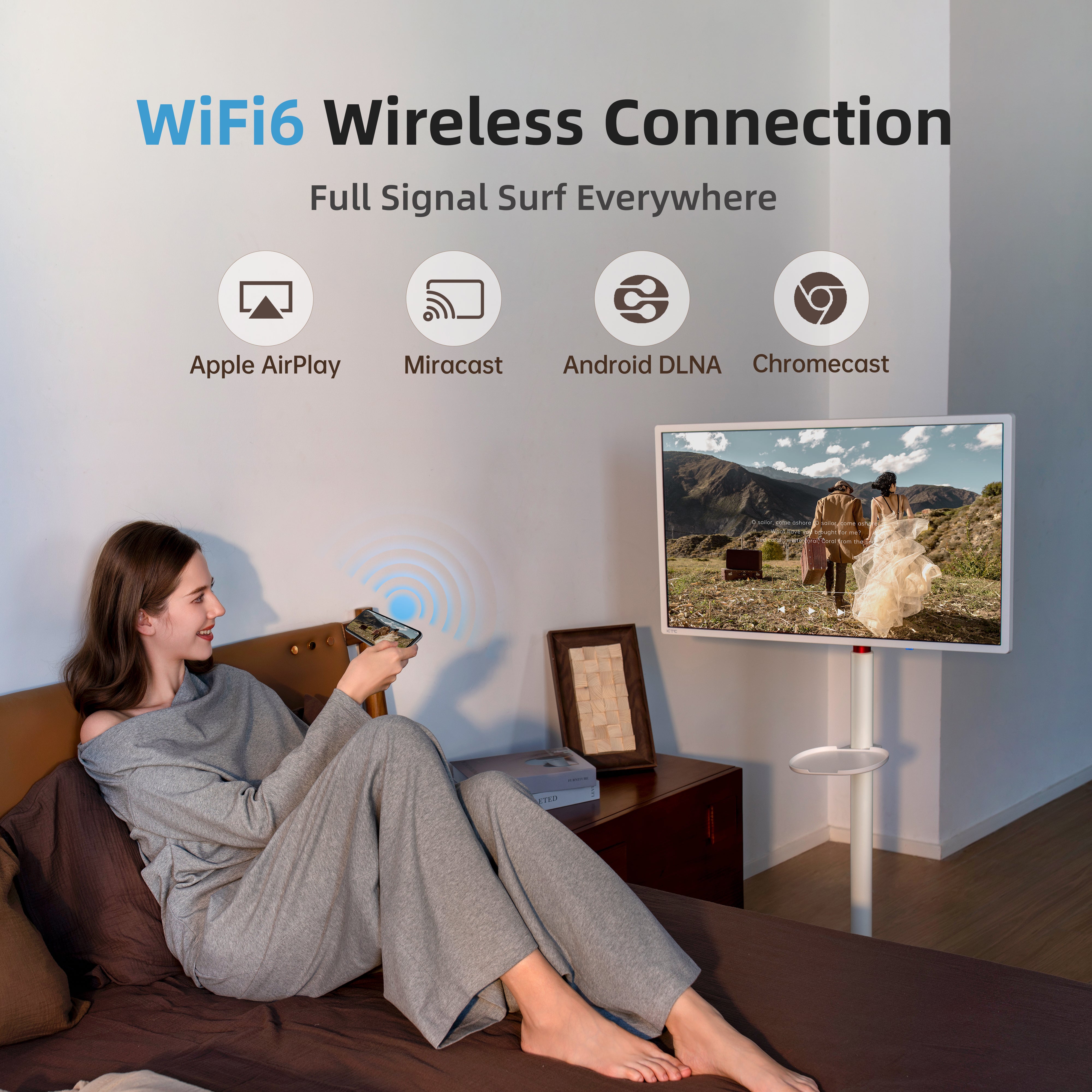 KTC 4K Touchscreen Monitor WiFi 6 wireless connection to Apple AirPlay, Miracast, Android DLNA, Chromecast