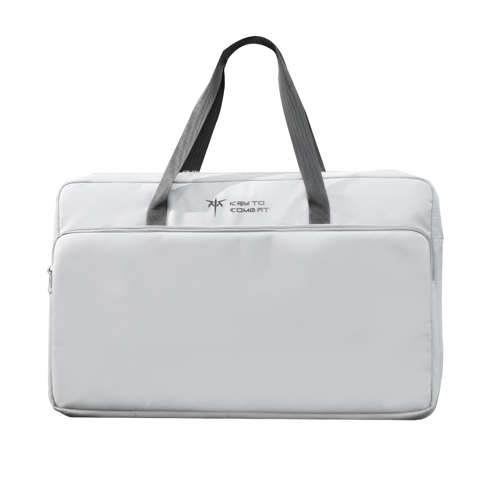 KTC white travel bag with gray handle, featuring 'KEY TO COMBAT' logo, ideal for the portable monitor and other accessories.