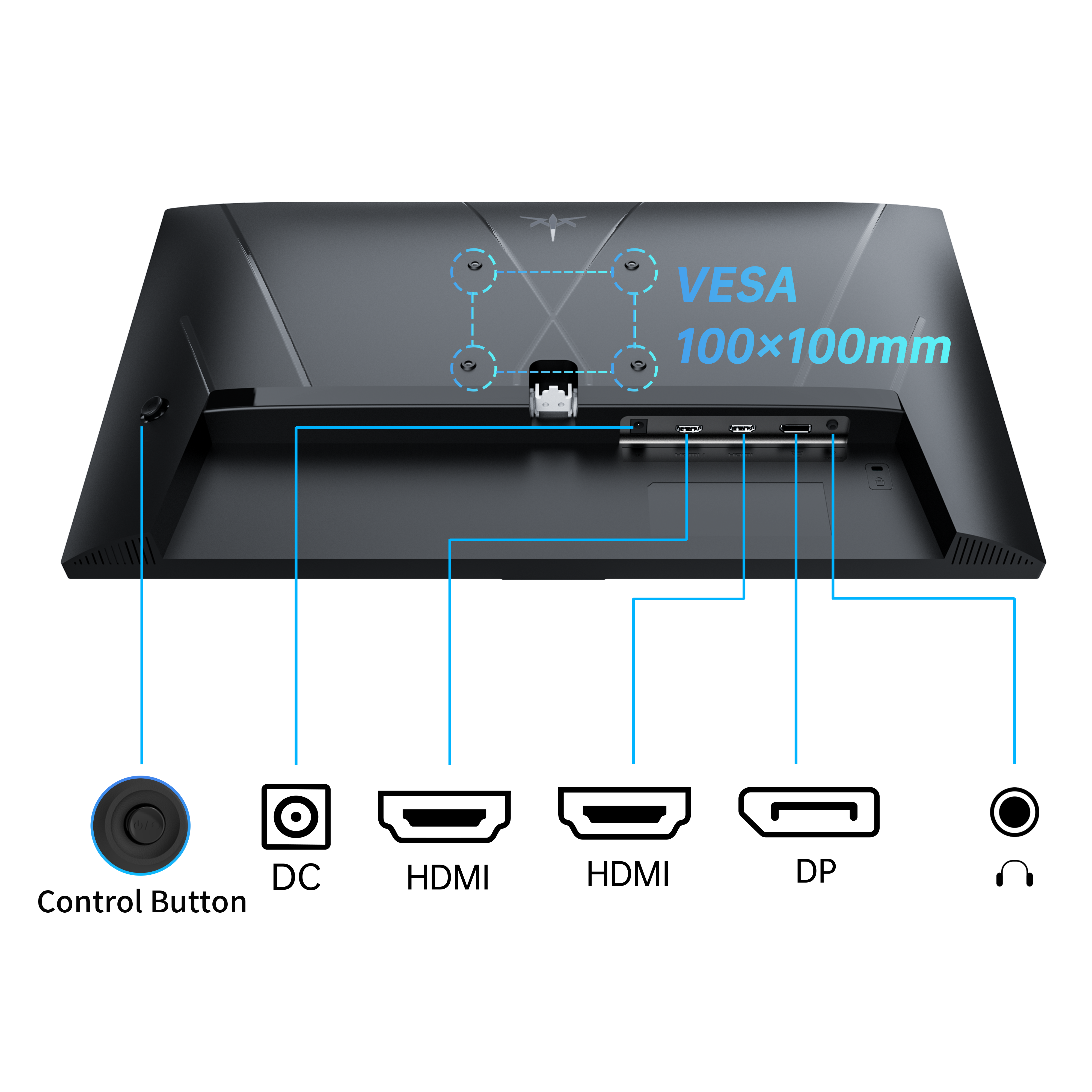 KTC 24-inch gaming monitor rear view with VESA mount, control button, and multiple ports for connectivity