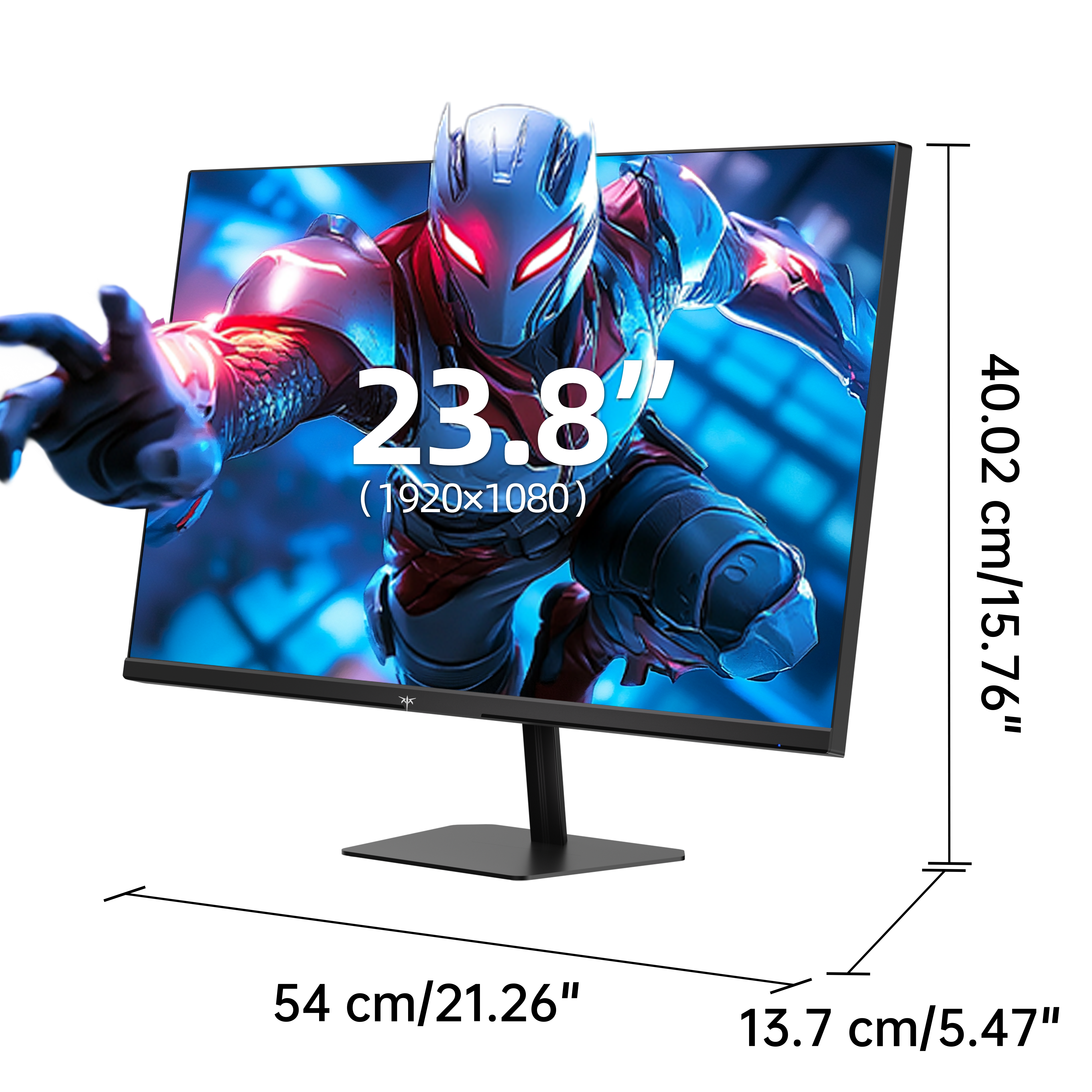 KTC 23.8 inch gaming monitor displaying a gamer-focused graphic with a sleek stand