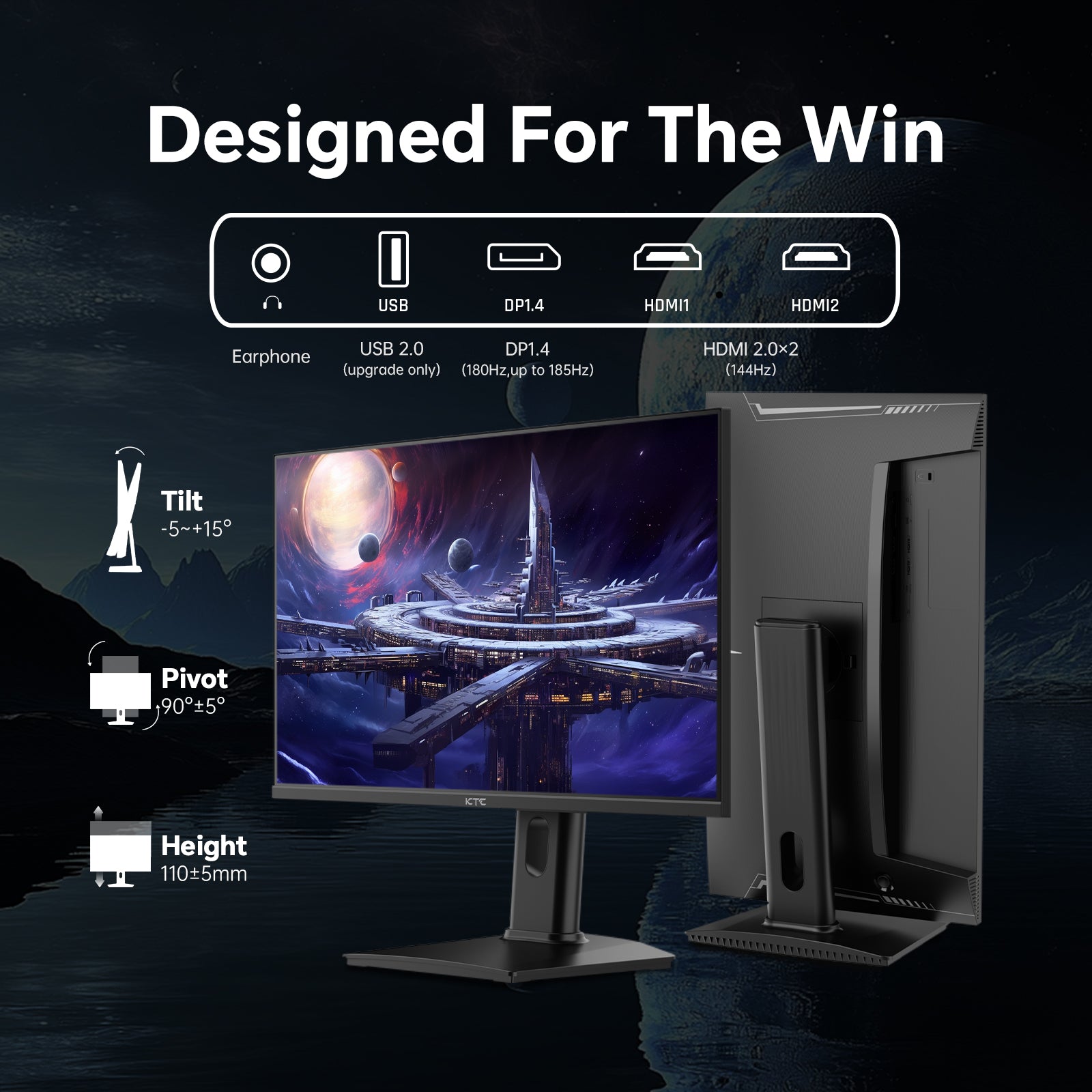 KTC 24" Gaming Monitor with ergonomic design and multiple adjustment options for esports players.