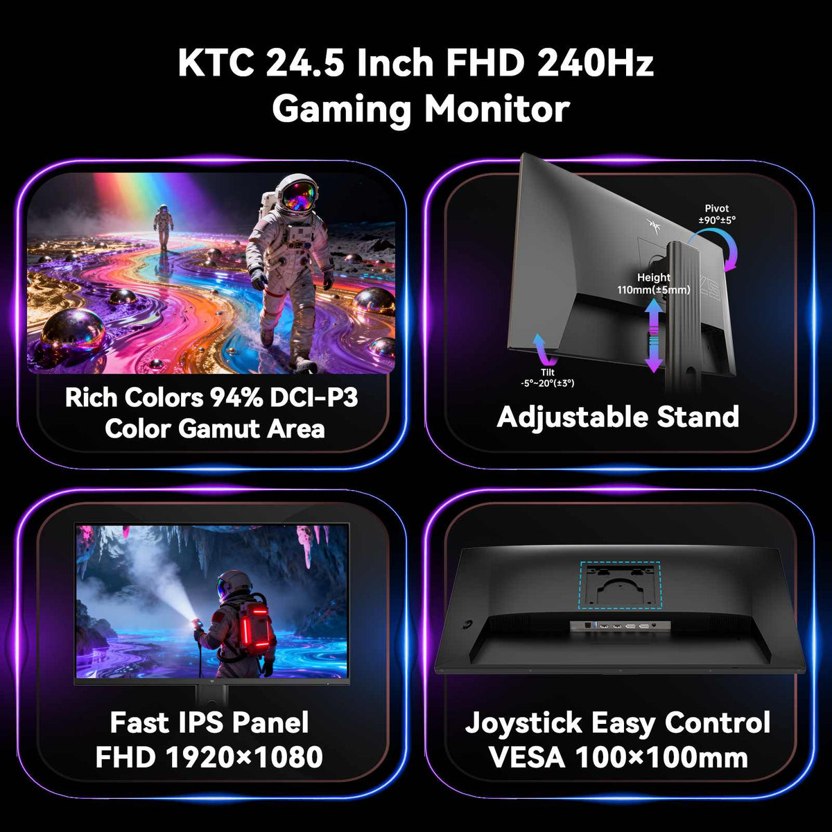 KTC 24.5" FHD 240Hz/1ms Fast IPS Gaming Monitor | H25T7-3
