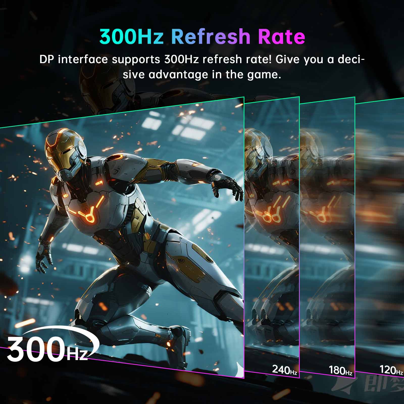 Display of a high refresh rate feature with a superhero character on a screen.