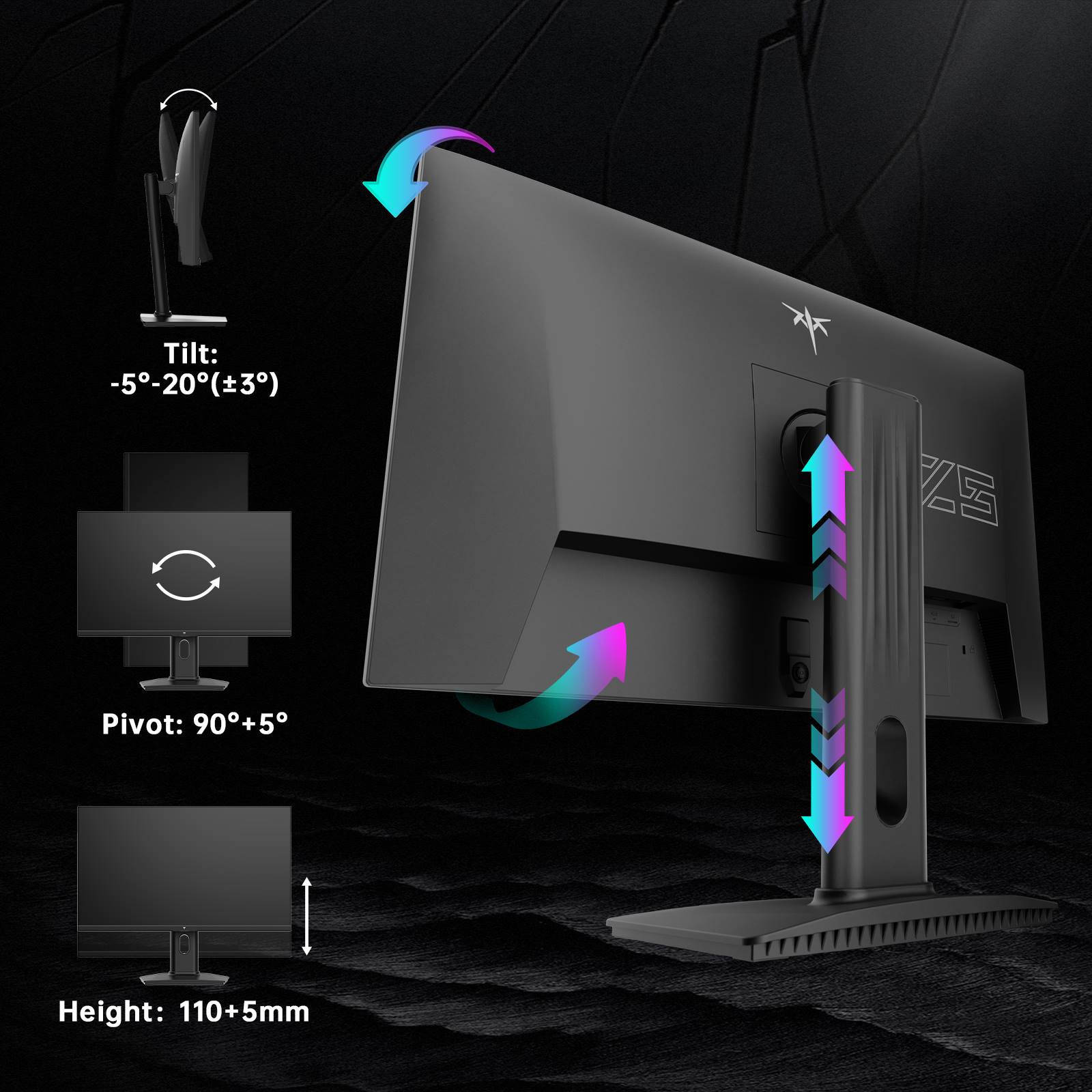 Monitor with adjustable features on a dark background