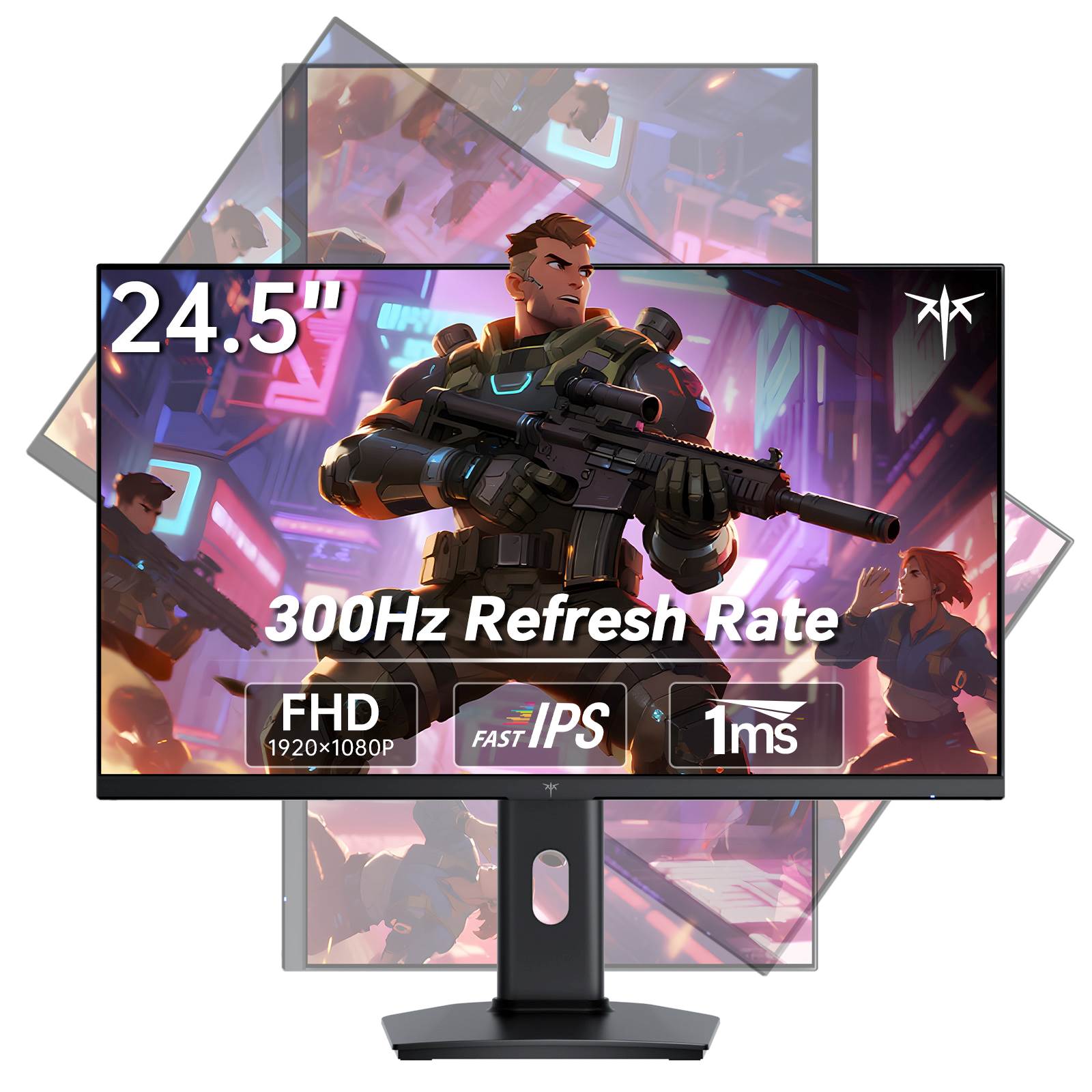 Gaming monitor with 24.5-inch display, 300Hz refresh rate, FHD resolution, and fast IPS technology.
