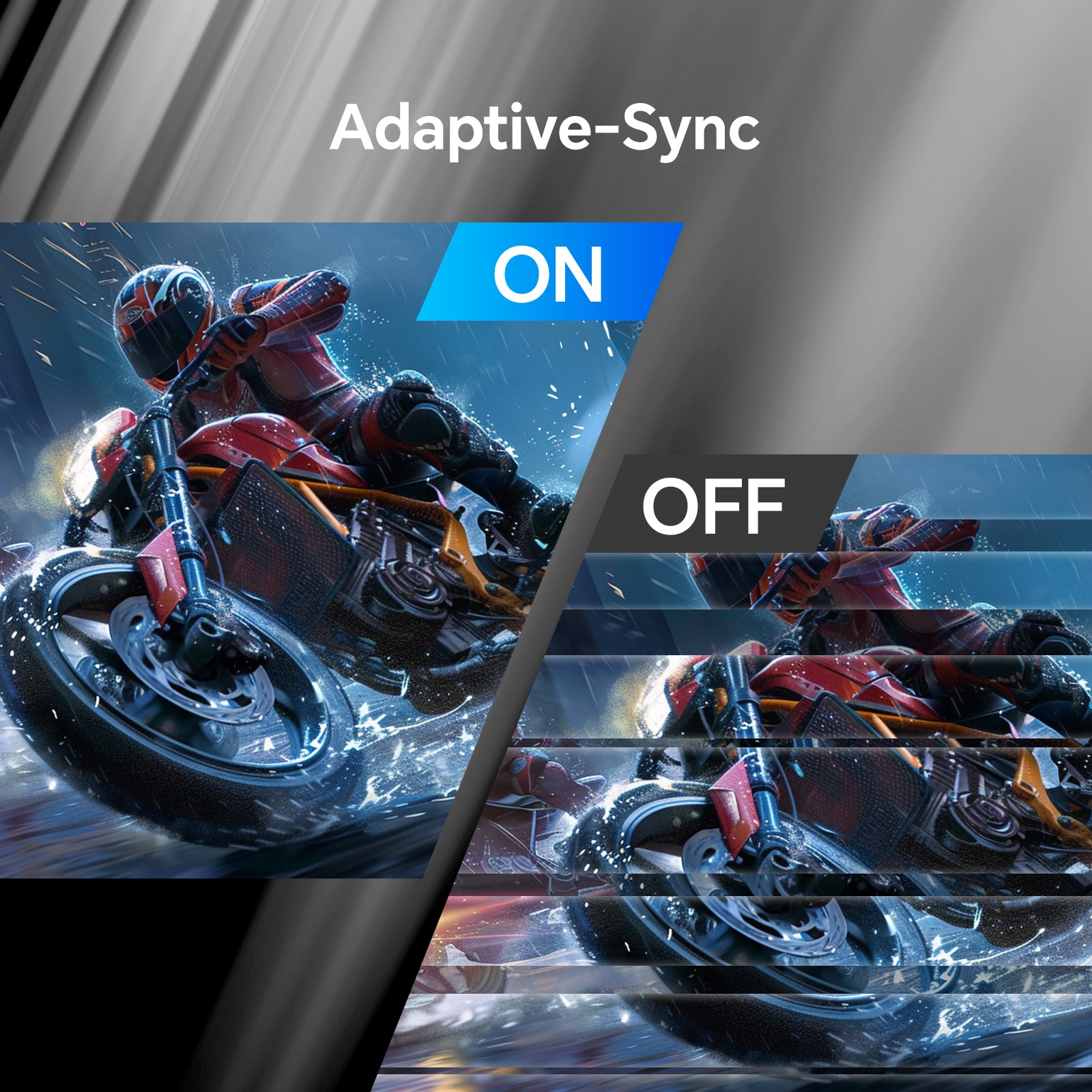 KTC monitor with Adaptive-Sync: Racing game scene, smooth motion, eliminating screen tearing.