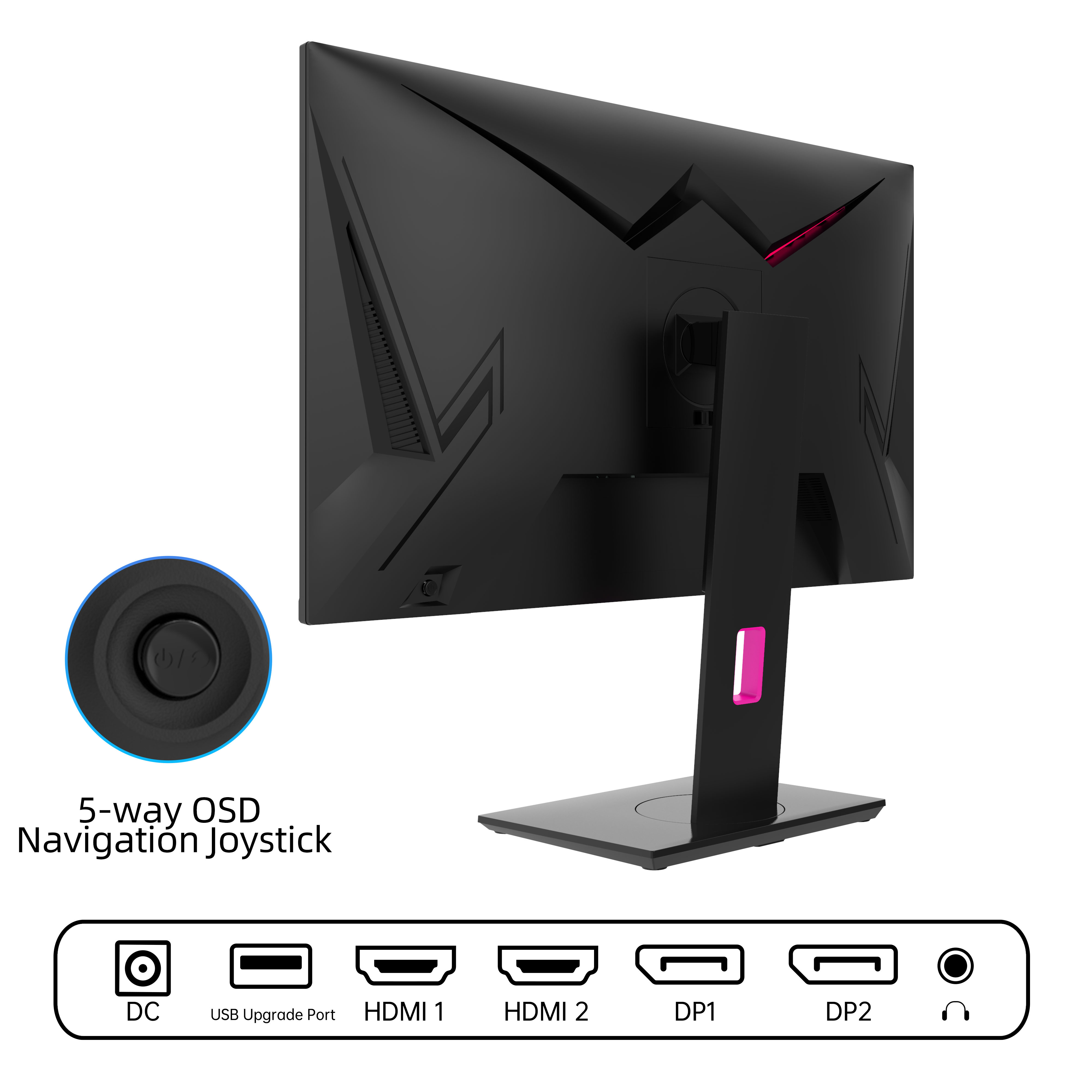 KTC 27 inch 4K gaming monitor rear view, featuring 5-way joystick, HDMI, DP ports, for esports players