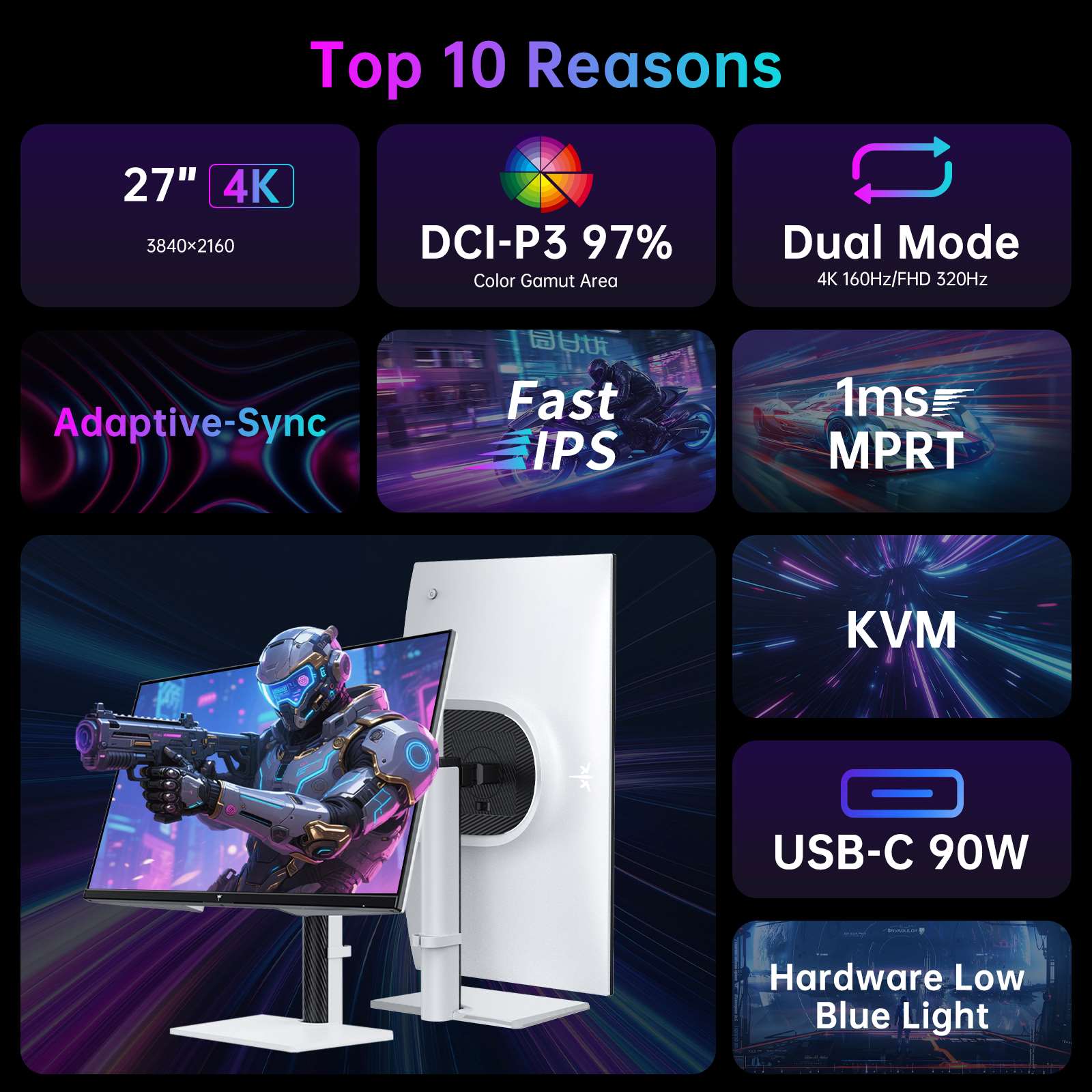 KTC 27" 4K 160Hz/320Hz 90W Gaming Monitor | H27P6