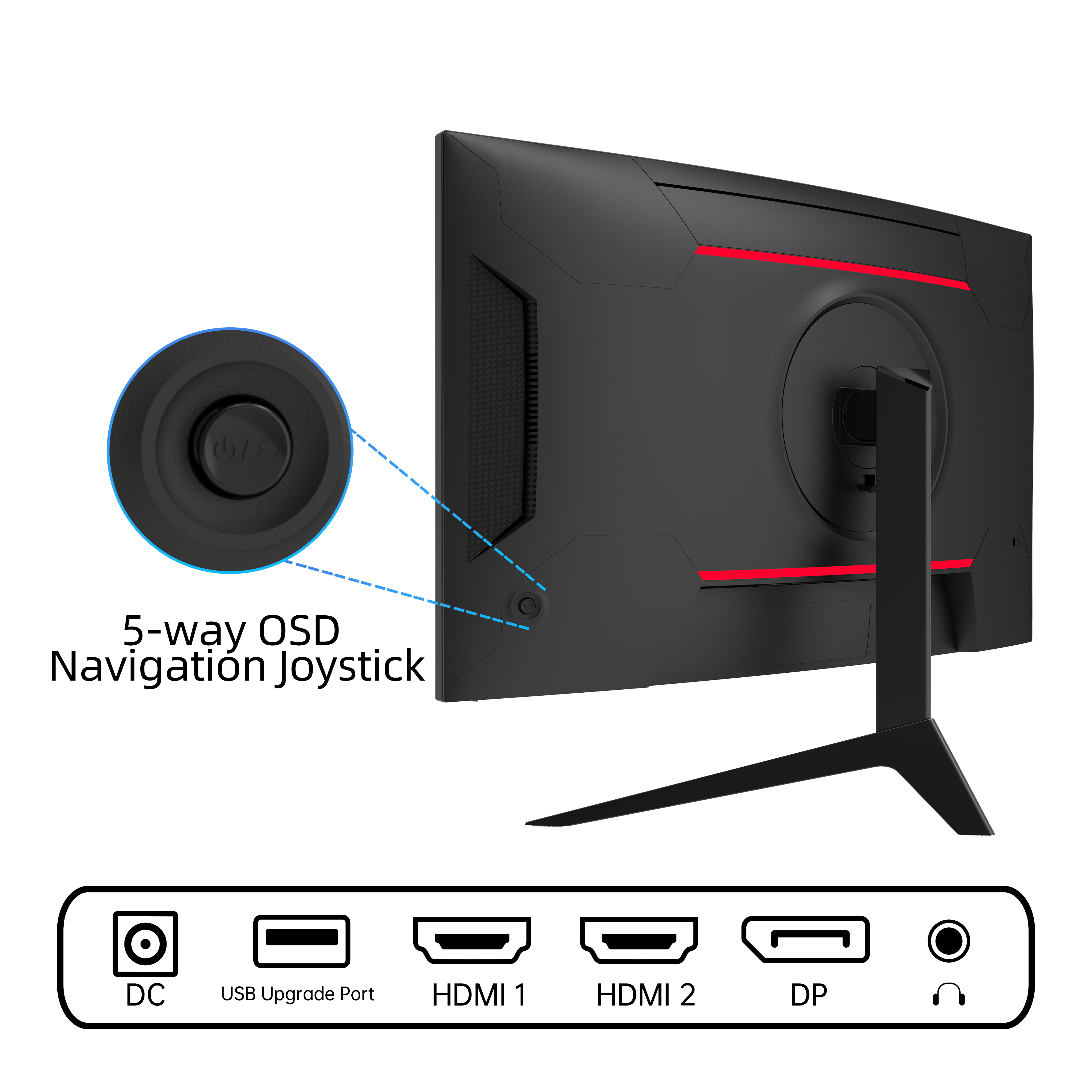 KTC 27-inch Curved Gaming Monitor Back View - Black & Red Design - Esports Monitor