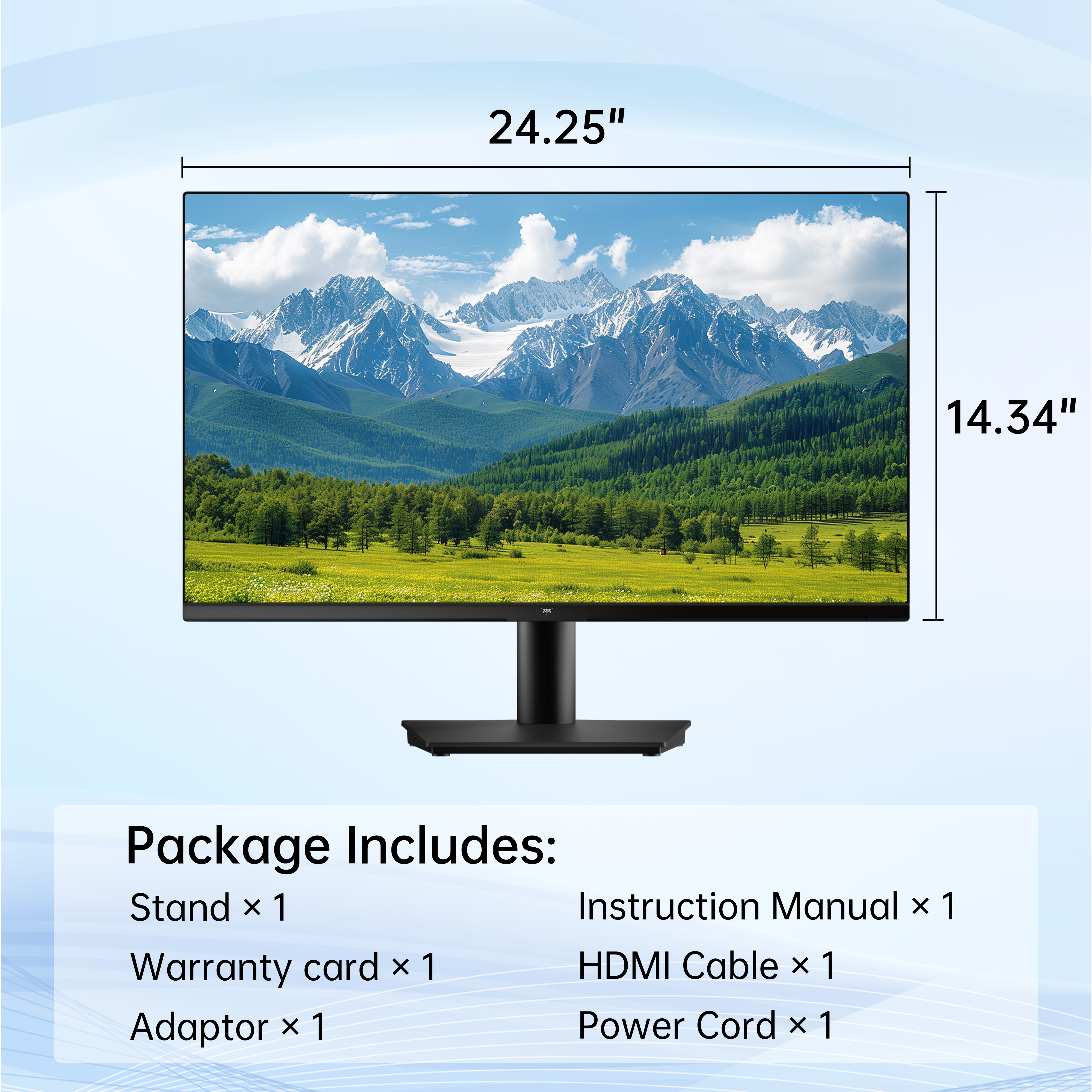 KTC 2K IPS Monitor showcasing dimensions, and what included in package, ideal for home office