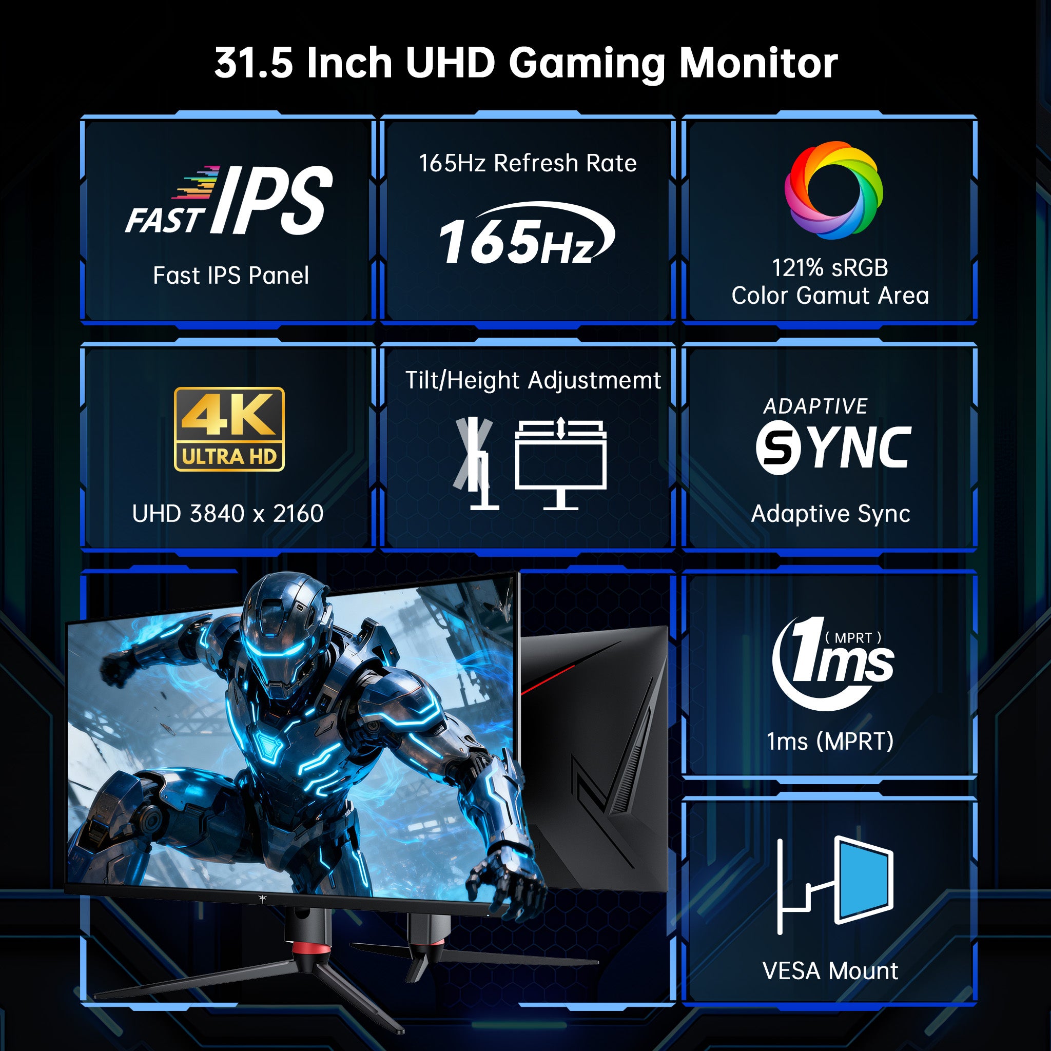 KTC 32" 4K 165Hz Gaming Monitor with Vesa Mount | H32P22P