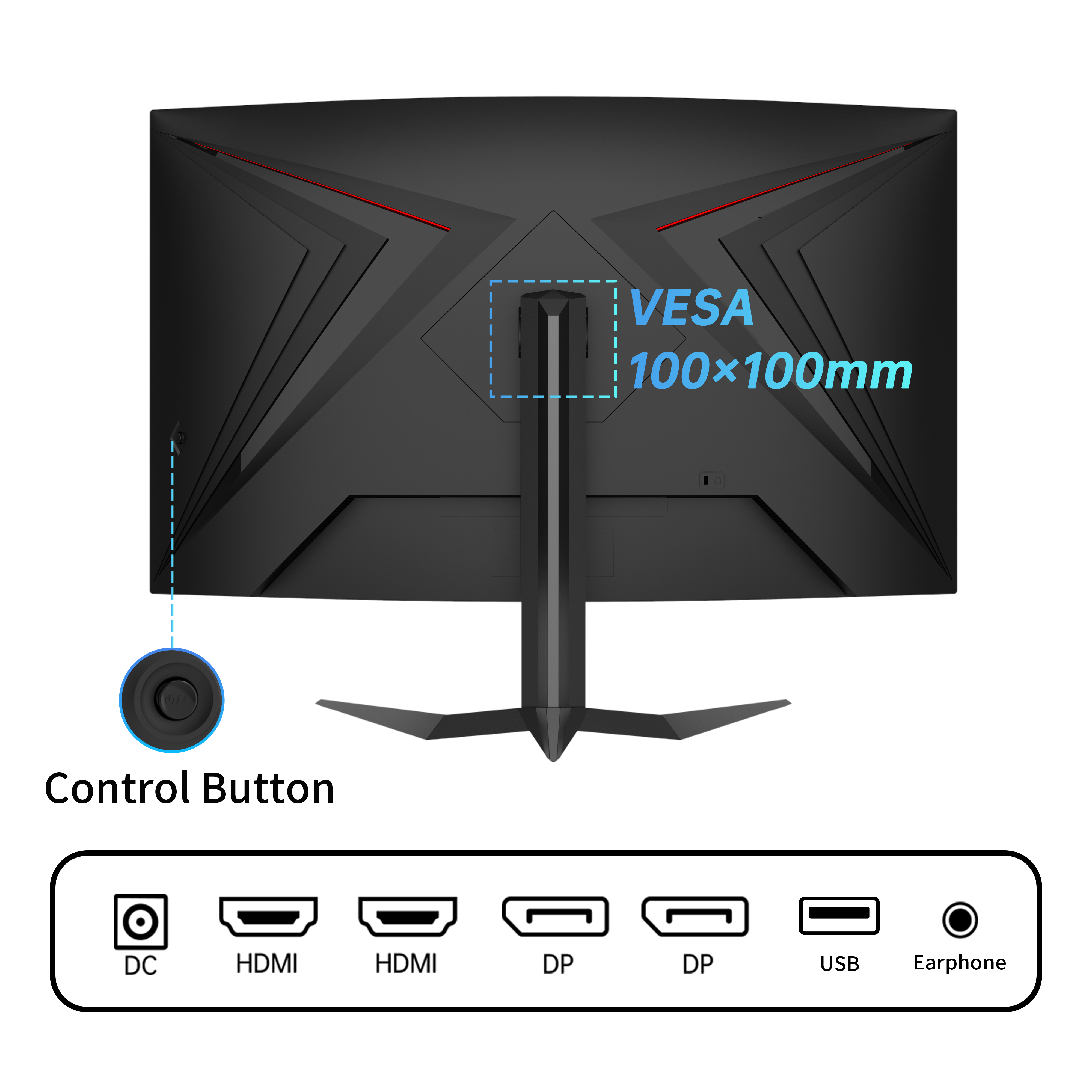 KTC 32 inch gaming monitor rear view, VESA mount and control button, esports display