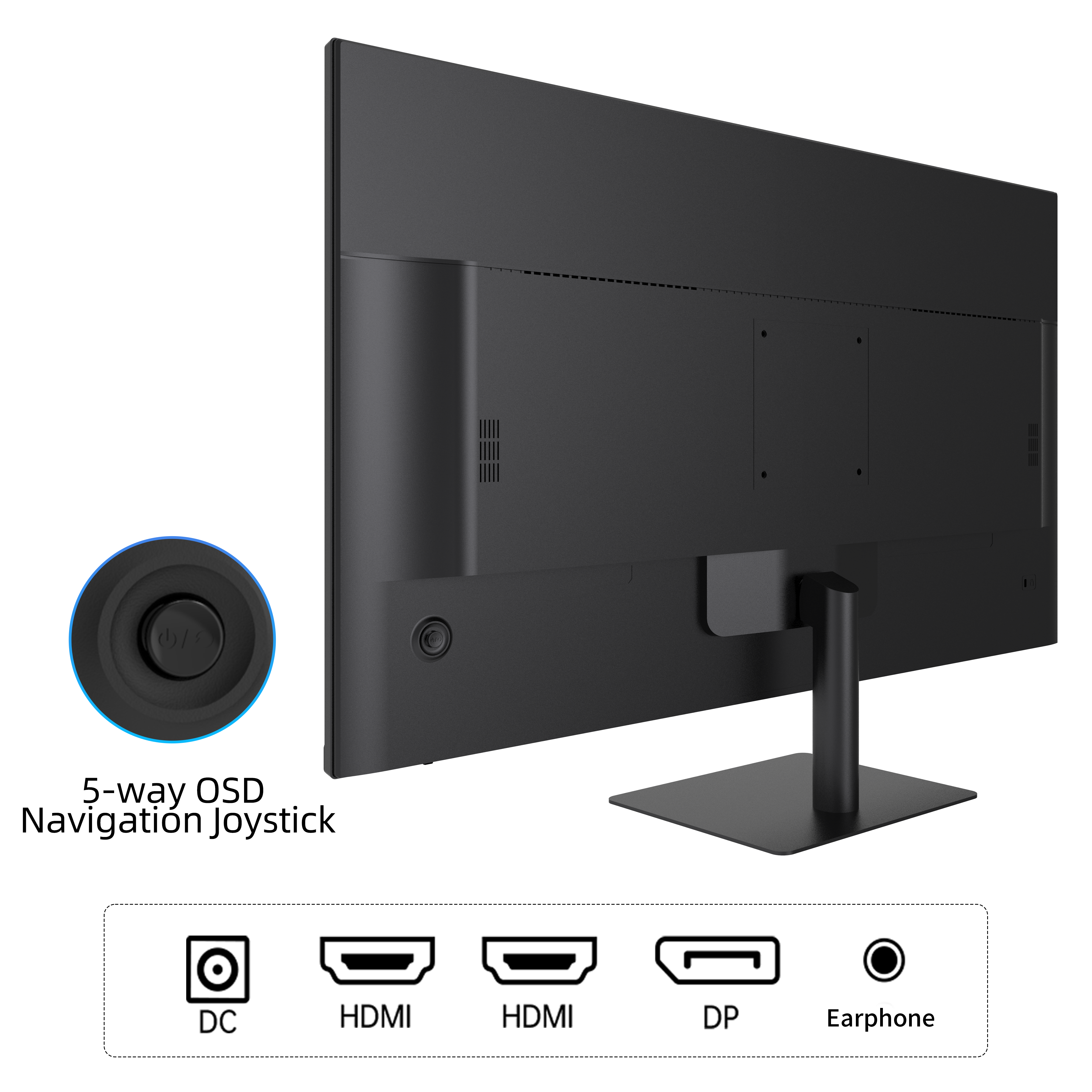KTC 32-inch monitor back view with ports and joystick; ideal for home office and gaming.