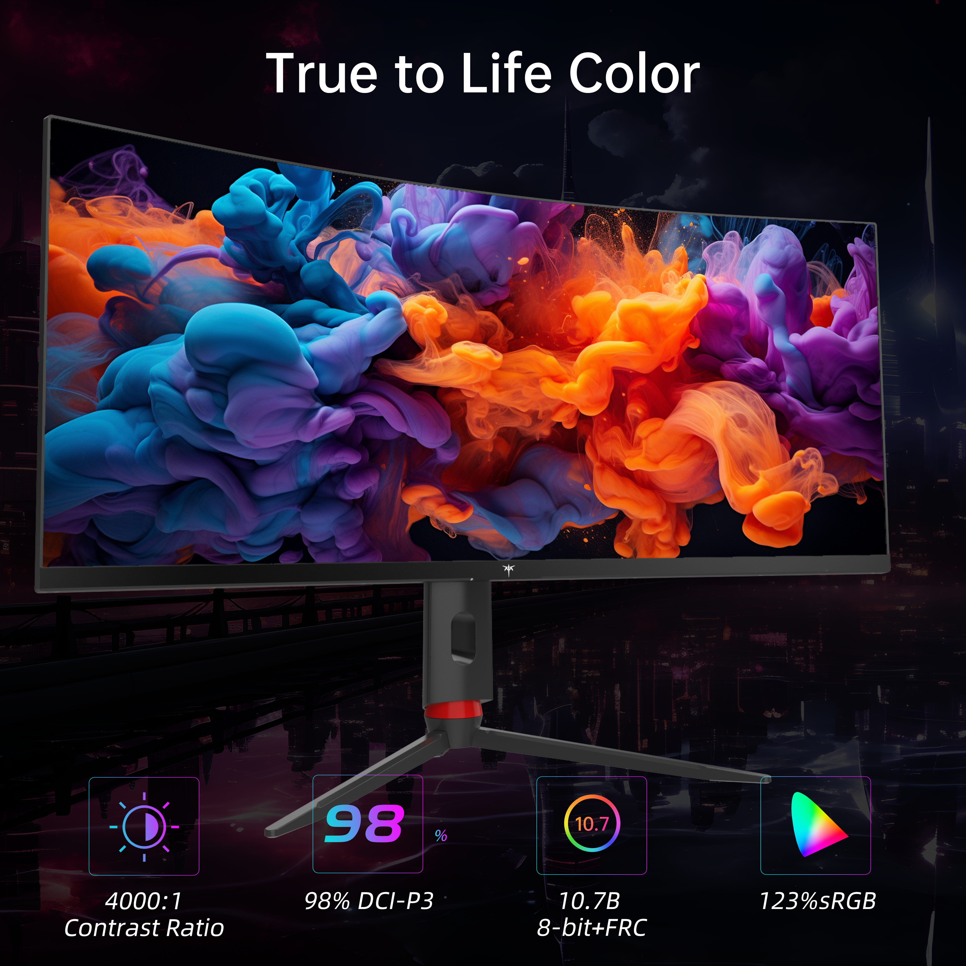 KTC 2K Curved Gaming Monitor displaying vibrant colors, highlighting contrast, and color accuracy for esports.