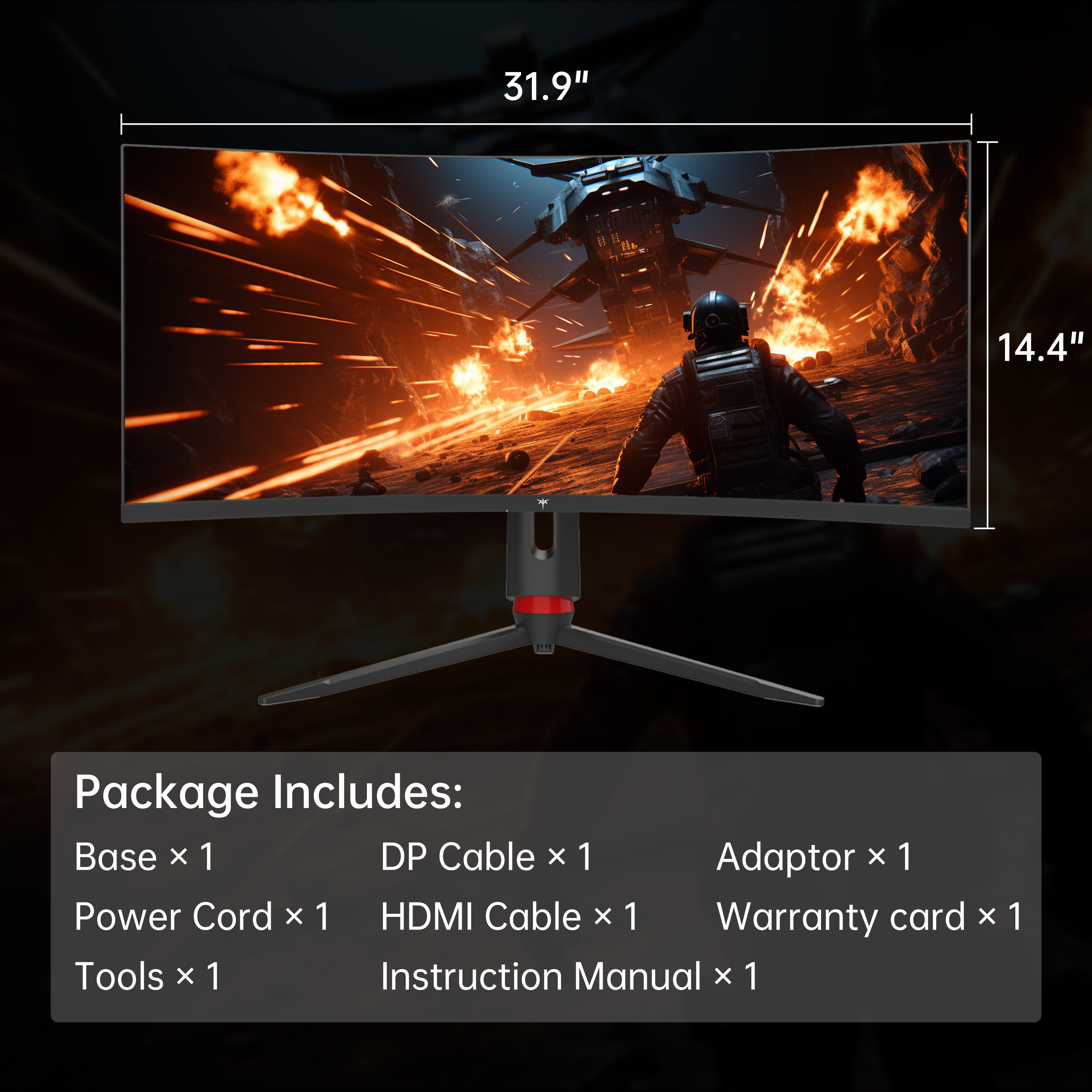 KTC 34" Curved Gaming Monitor with Package Contents, 165Hz, 2K Resolution, Includes Cables, Adapter, and Warranty.