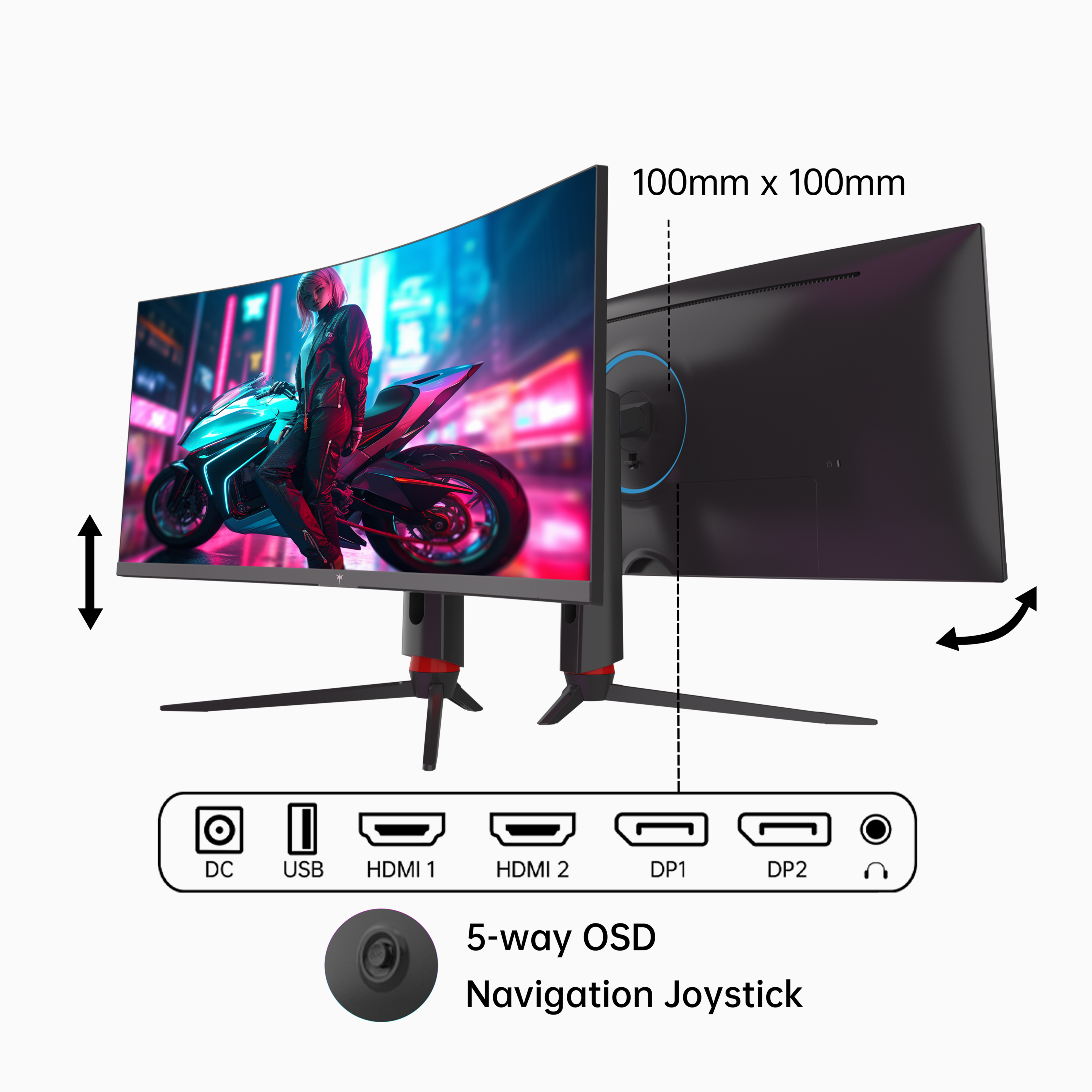 KTC 34" Curved Gaming Monitor showcasing multiple ports and ergonomic design for an immersive gaming experience.