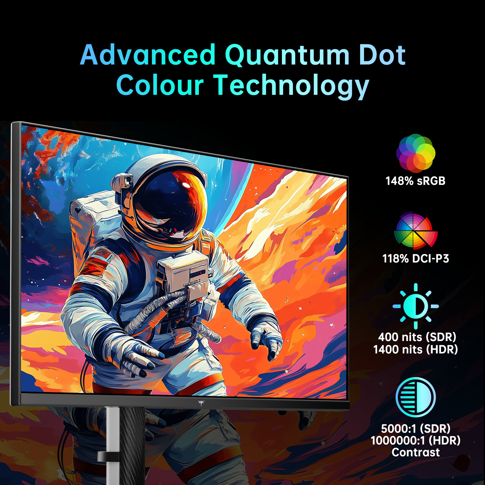 KTC Mini LED Gaming Monitor with Quantum Dot, HDR 1400, delivering vibrant colors and immersive visuals.