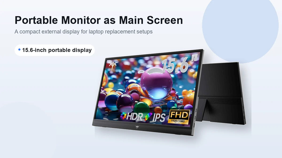 Portable monitor product shown as a main screen option for laptop replacement