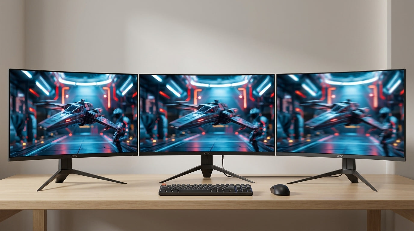 A side-by-side comparison of three gaming monitors displaying smooth motion at different refresh rates