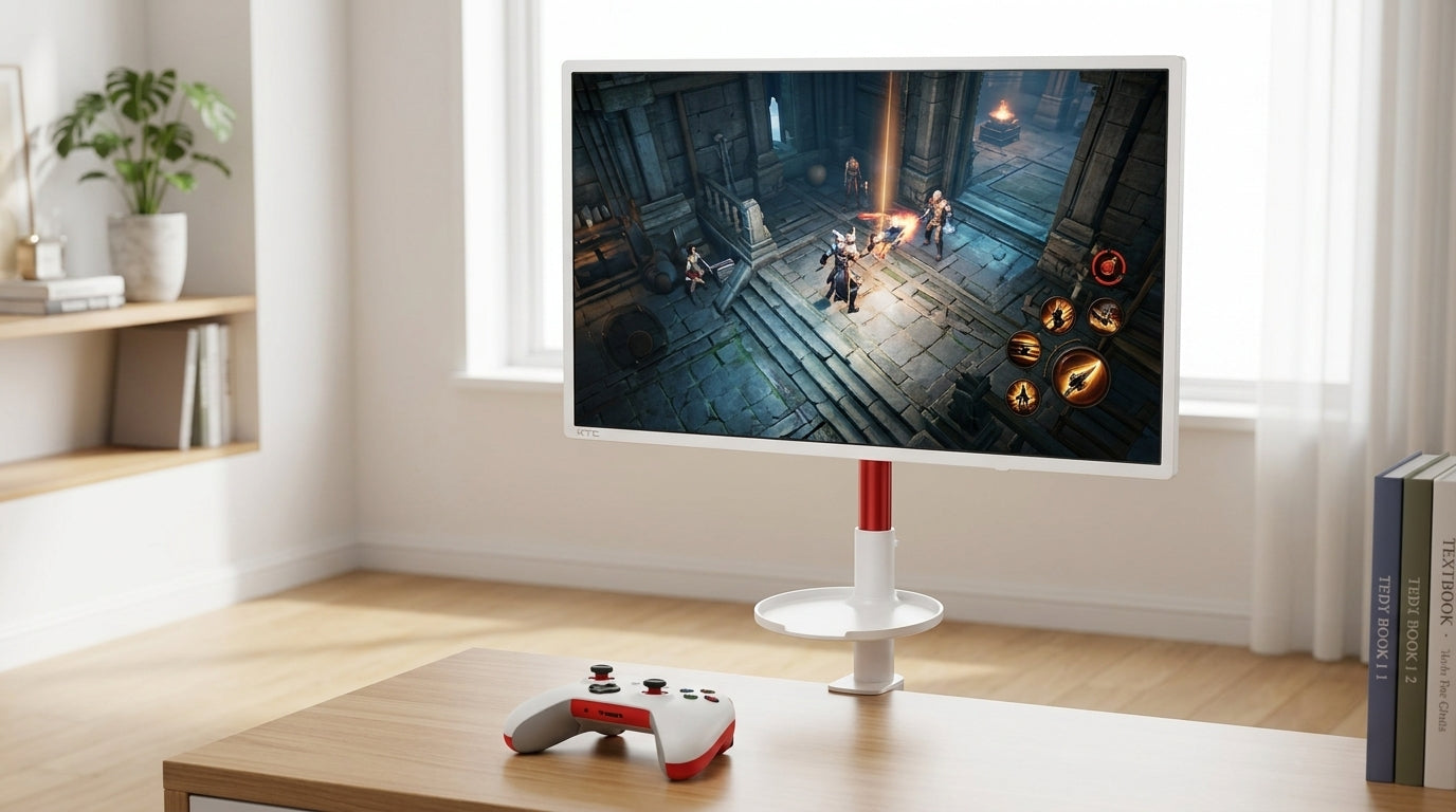 32-inch 4K smart touch monitor displaying responsive cloud gaming gameplay.