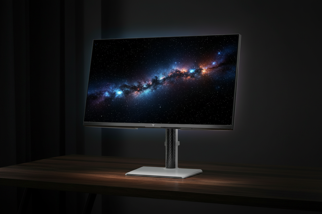 Mini-LED monitor displaying high-contrast HDR scene with controlled backlight zones