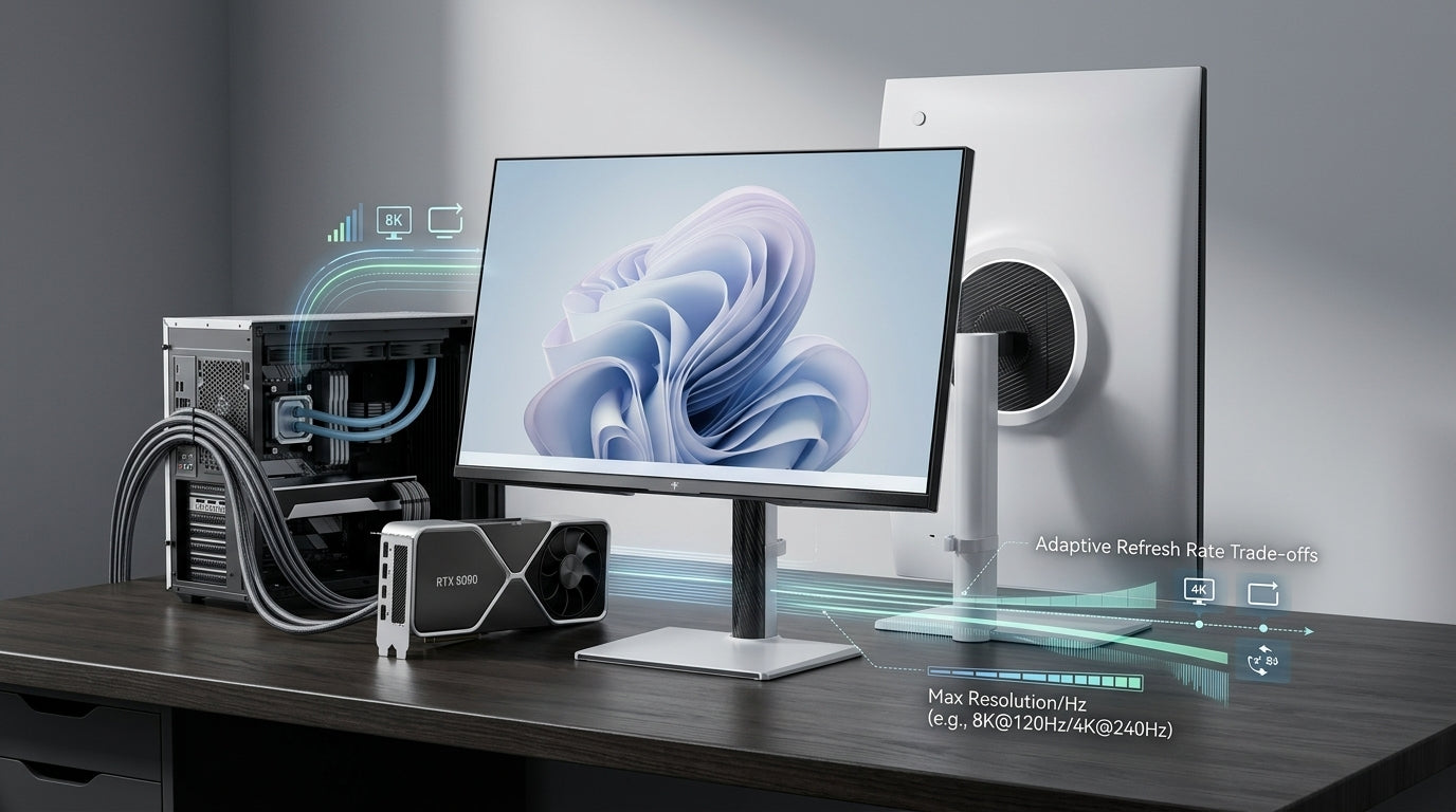 RTX 6090 monitor requirements audit showing display bandwidth paths and monitor classes