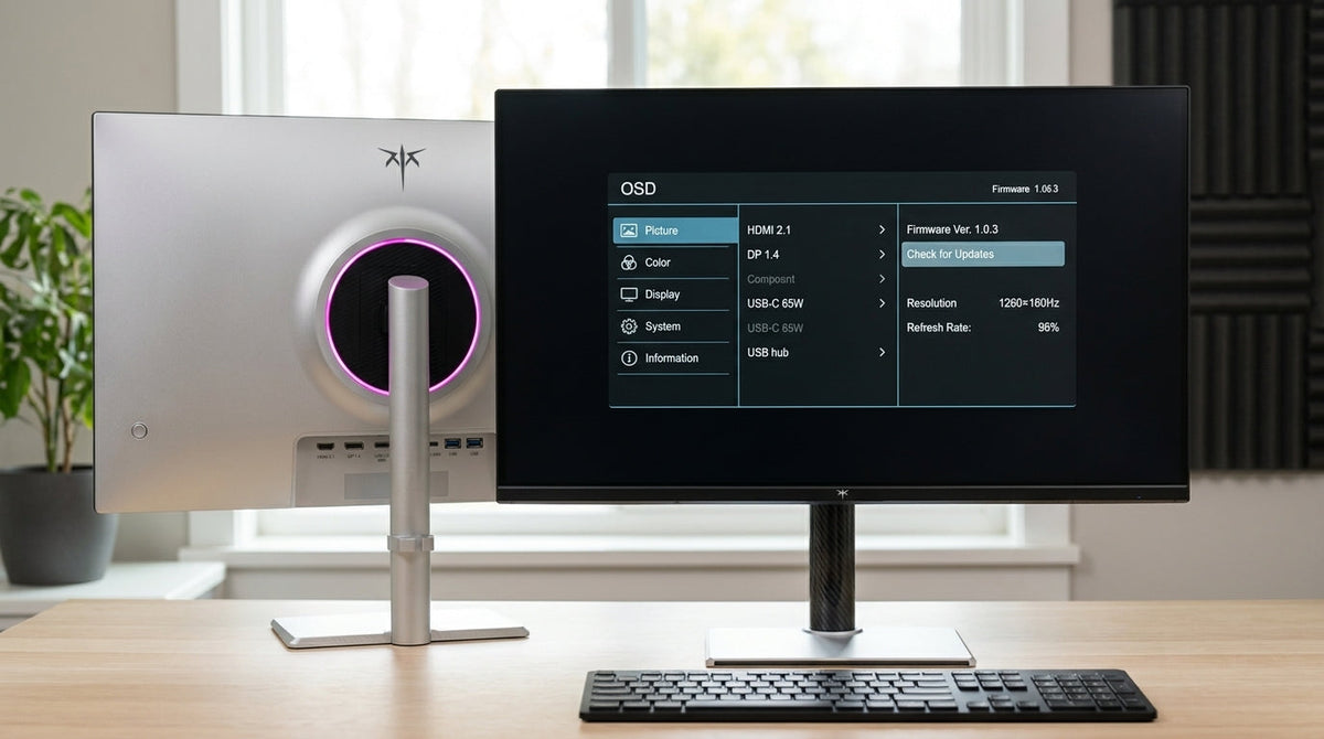 KTC monitor on a desk with its on-screen settings menu open