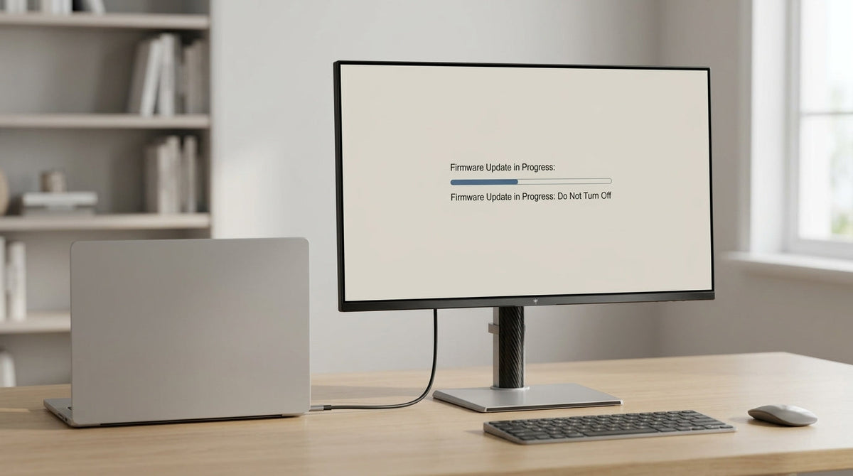 A KTC monitor connected to a laptop with a single cable on a clean desk