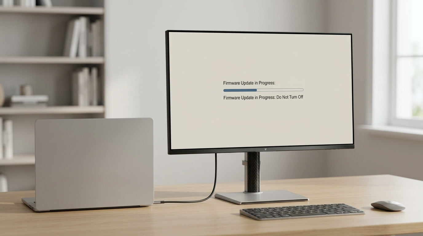 A KTC monitor connected to a laptop with a single cable on a clean desk