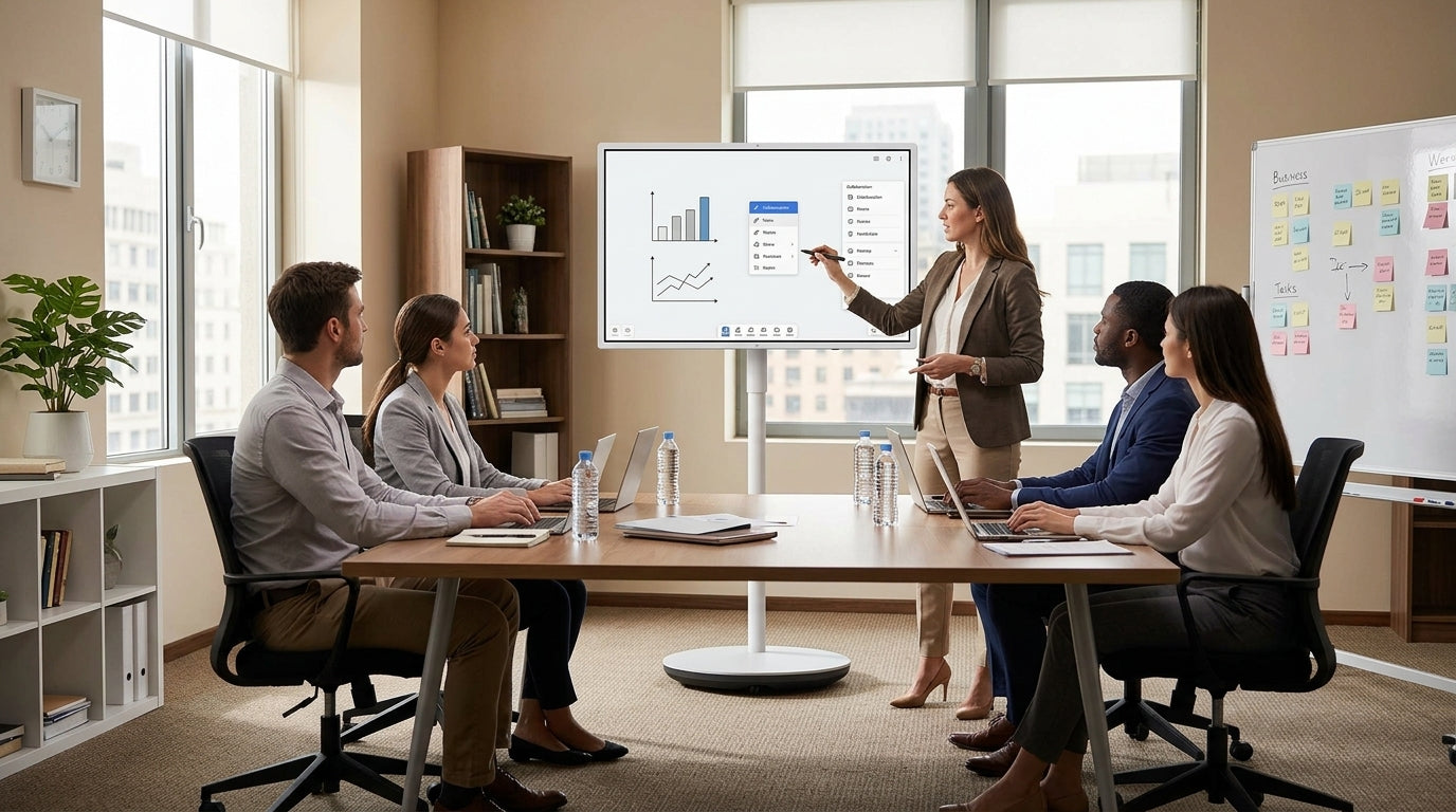 MegPad rolling smart display in a small office meeting room