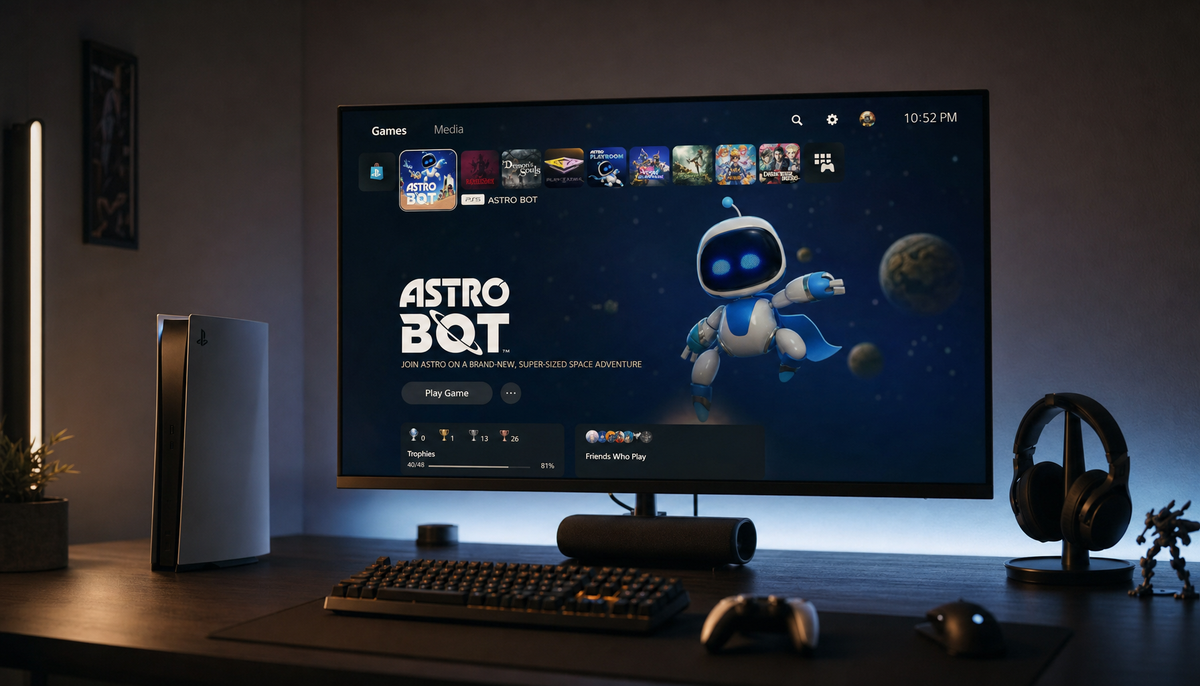 Gaming monitor connected to a console via HDMI 2.1, displaying 4K resolution in a dim gaming room setup