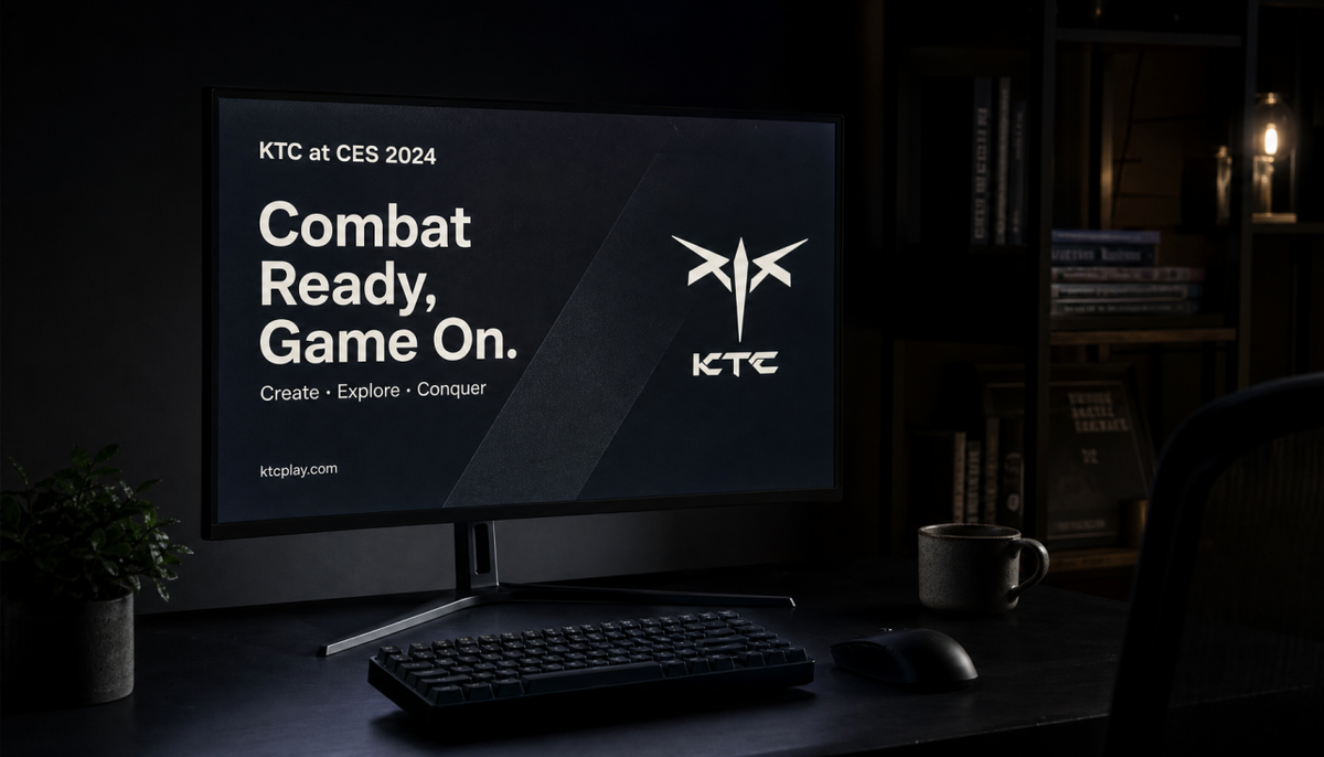 Gaming monitor displaying readable text on a dark background in a dim home office setup